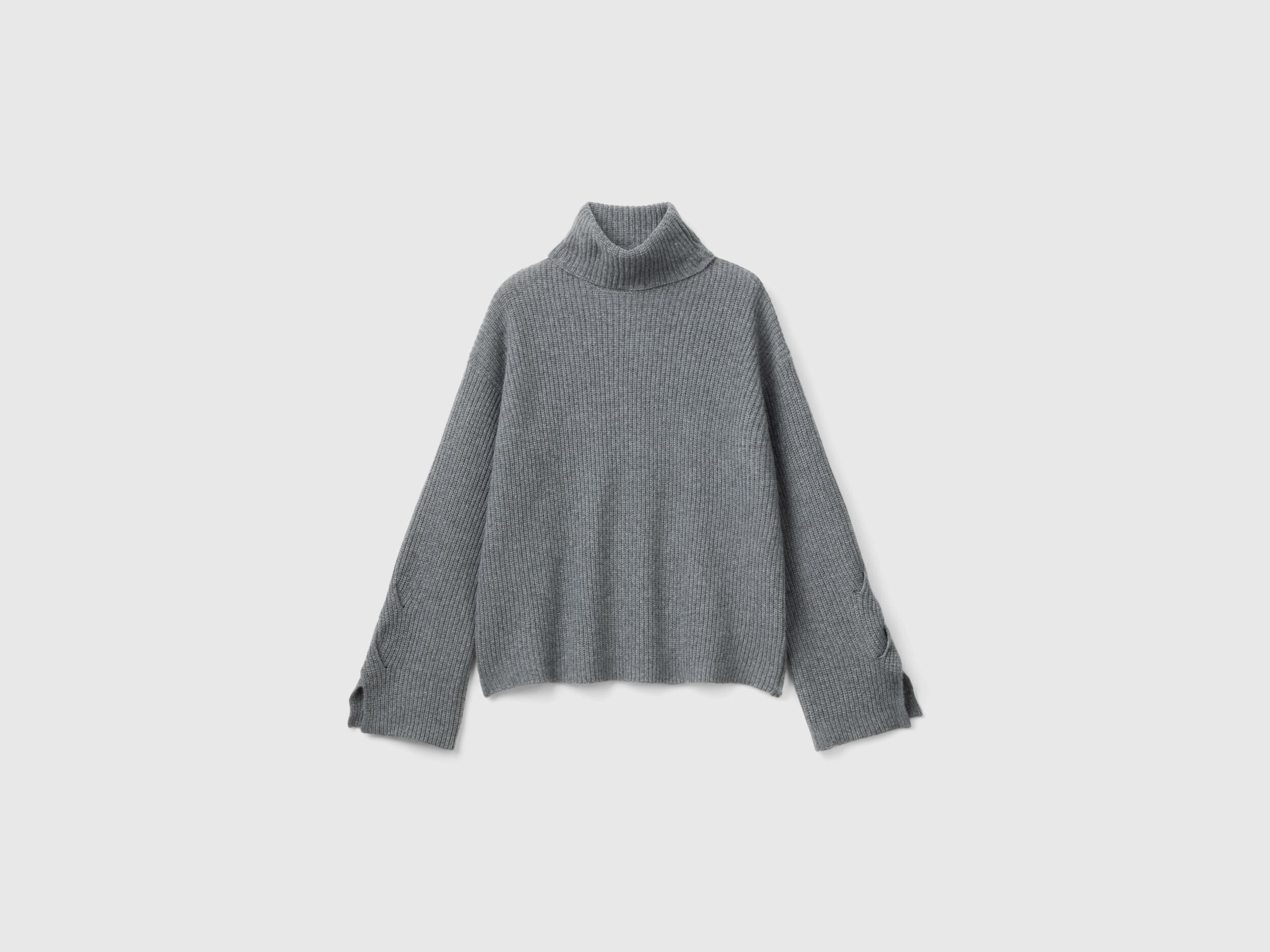 Turtleneck with wide collar - Dark Gray | Benetton