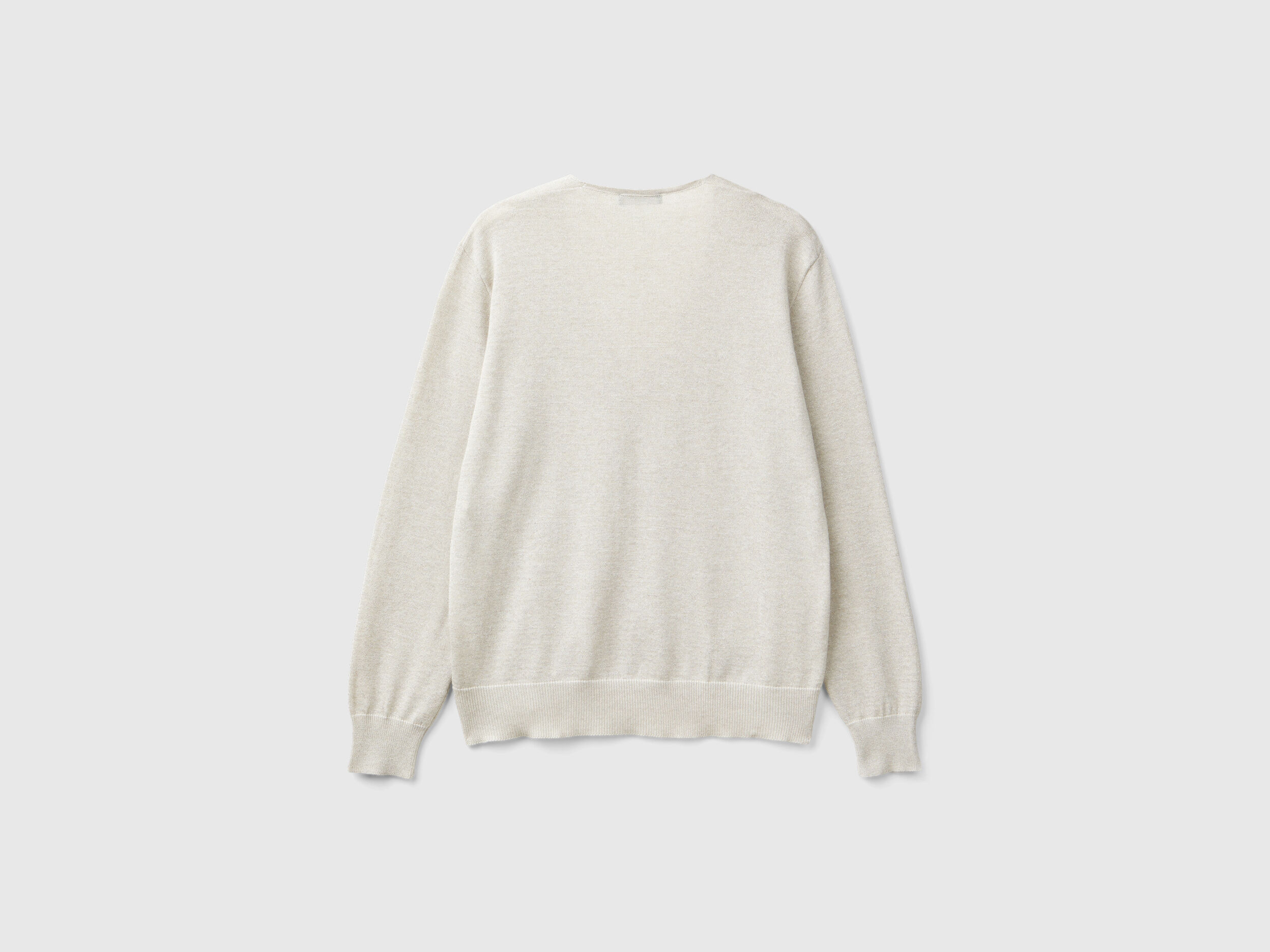 Sweater with V-neck and lurex - Creamy White | Benetton