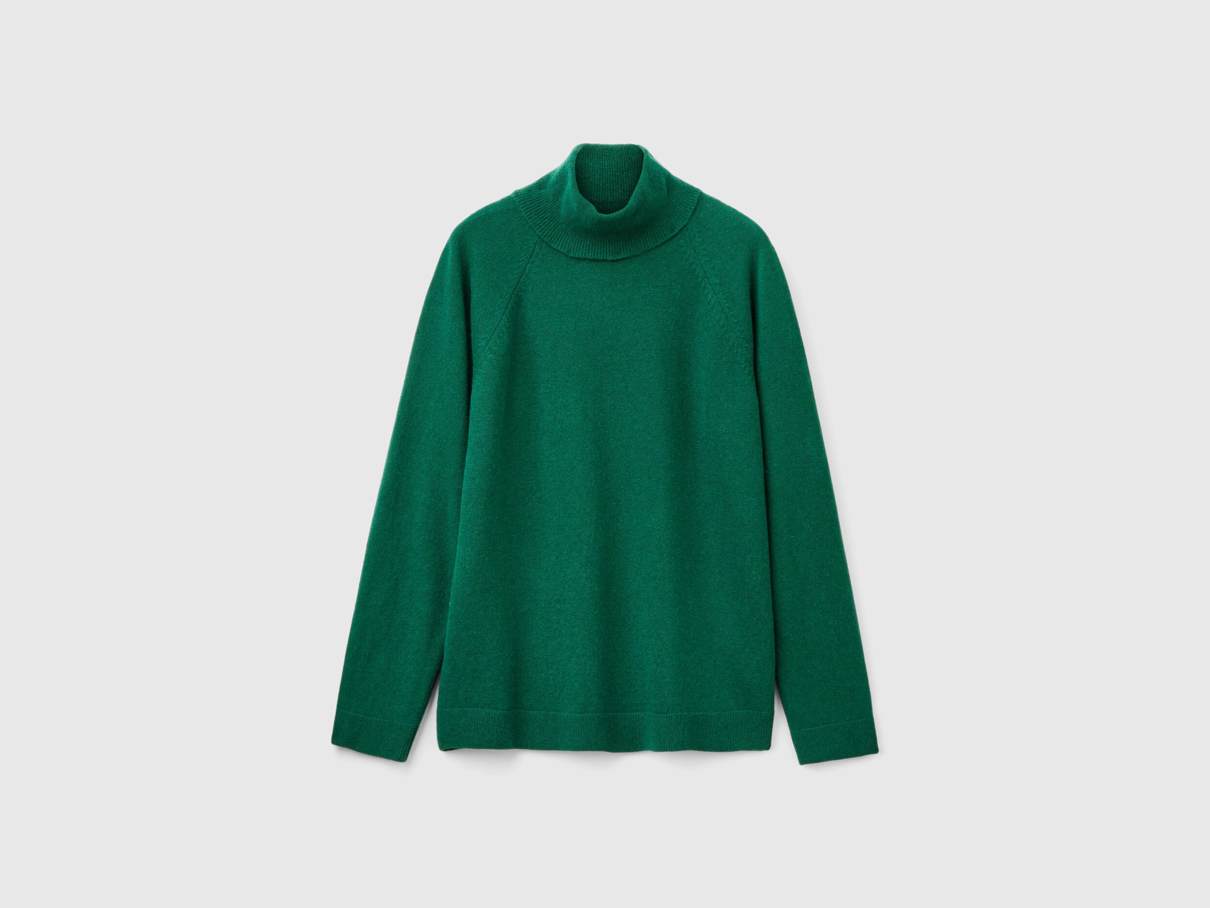 Forest green turtleneck in wool and cashmere blend Dark Green Benetton