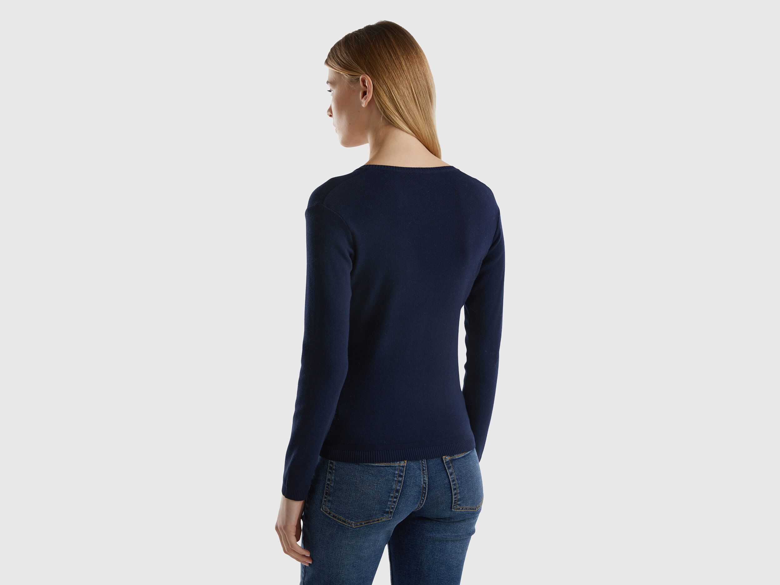 Midnight blue shirt with V-neck - Dark Blue | Benetton
