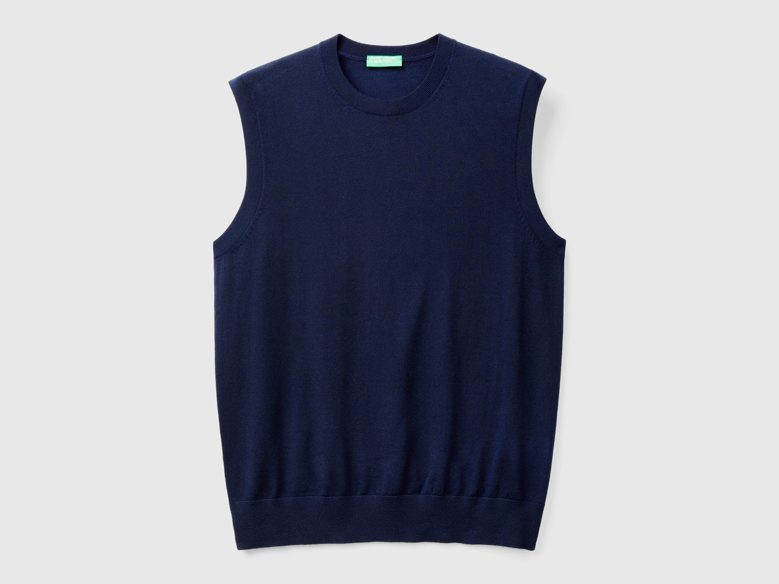Vest in pure Merino wool - Dark Blue | Benetton