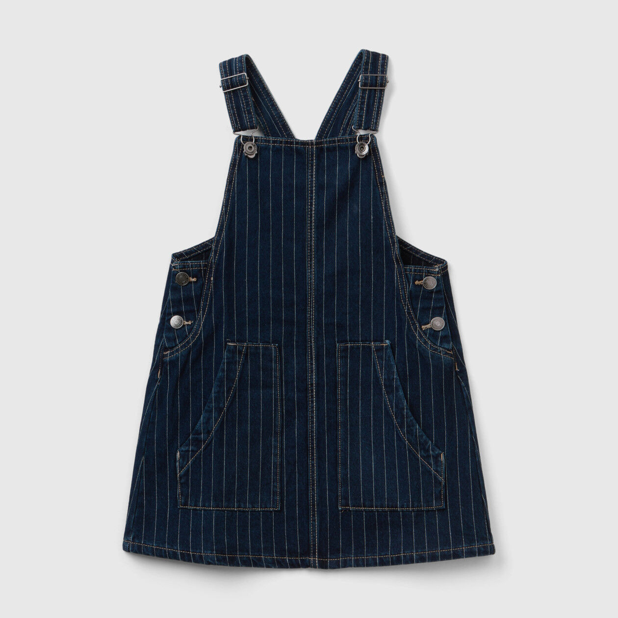 Denim overall skirt with pinstripes Dark Blue Benetton