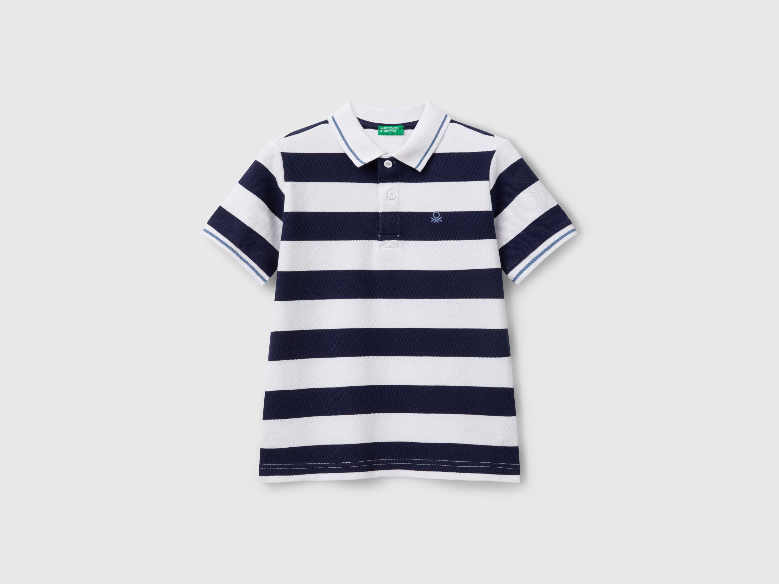 Benetton White / Blue Long Sleeved Rugby Shirt - Double