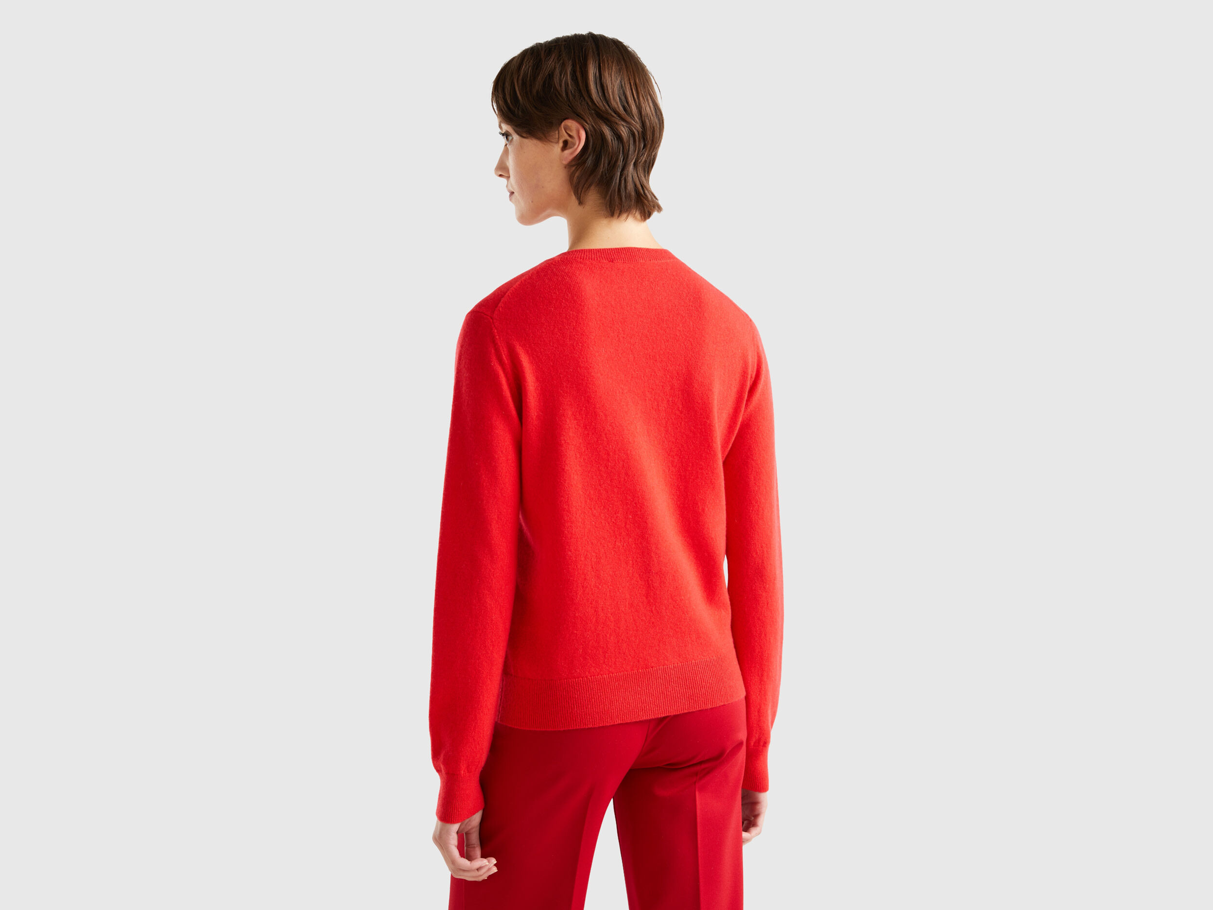 Coral red cardigan in pure cashmere Red Coral Benetton