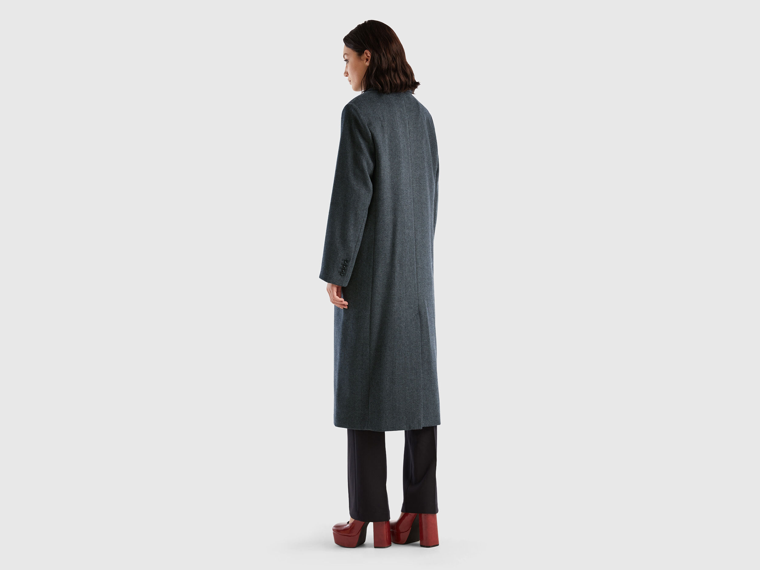 Benetton mid length clearance hidden double breasted coat