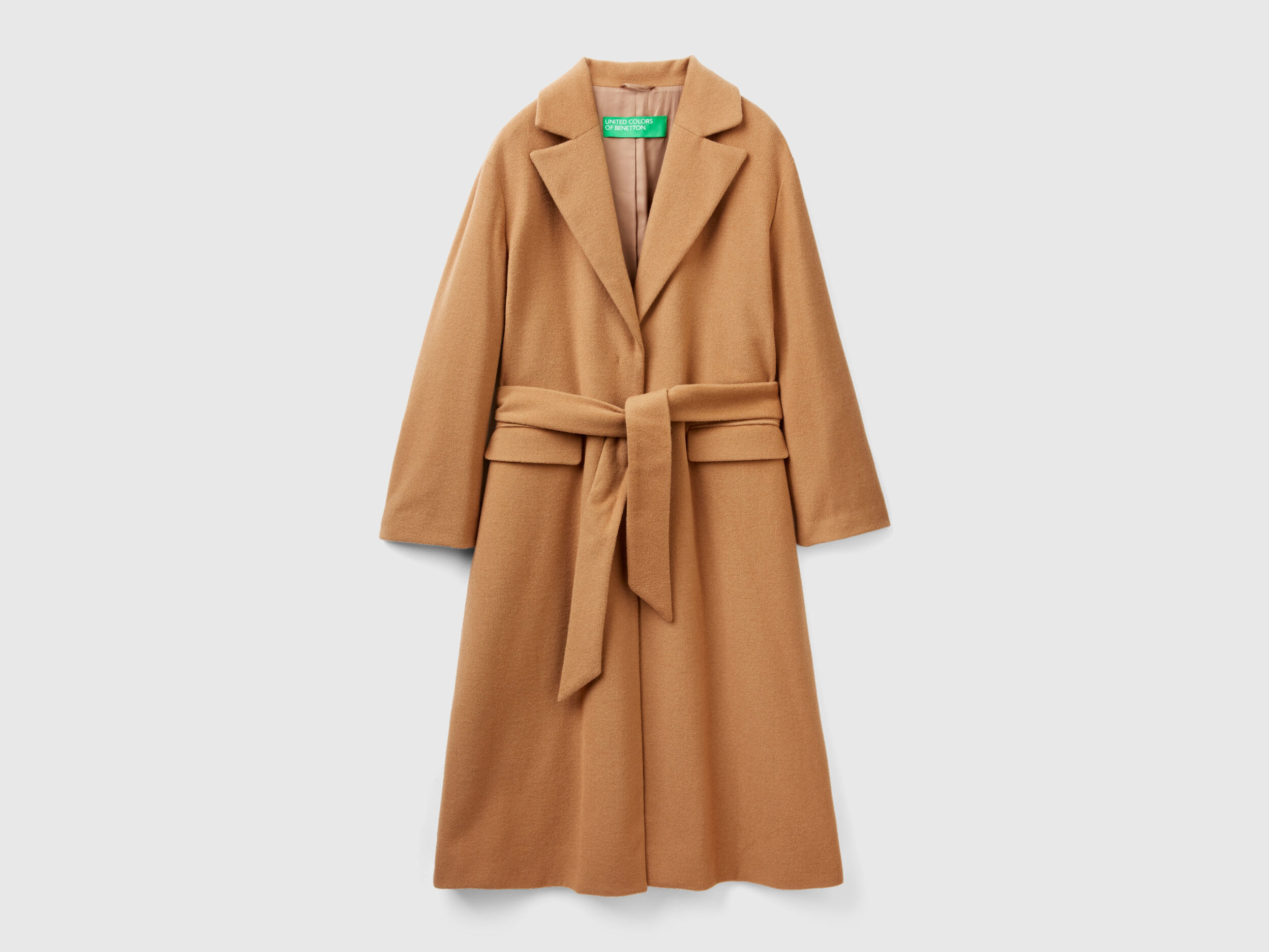 Long coat with belt - Camel | Benetton