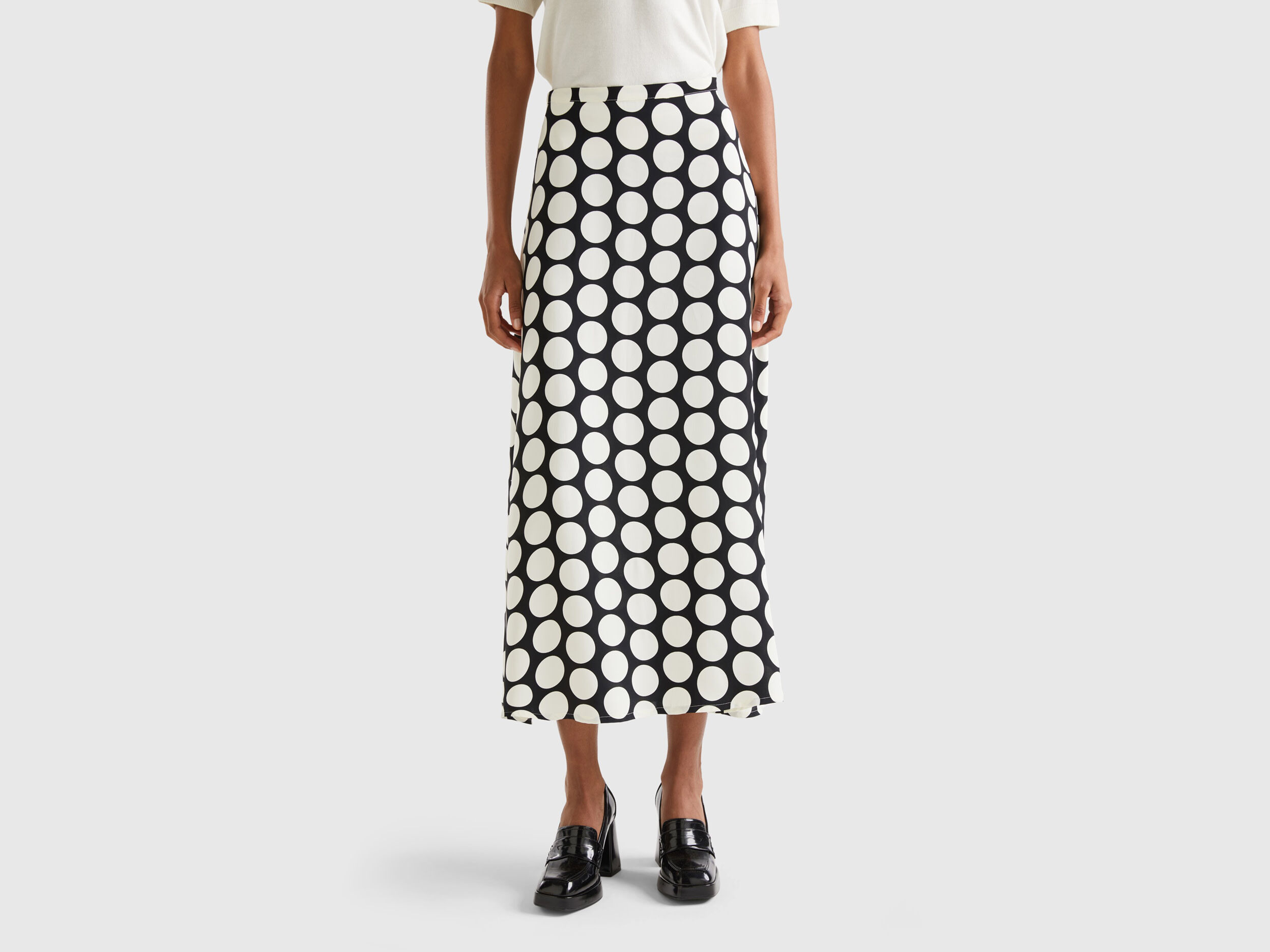 White polka dot satin skirt top