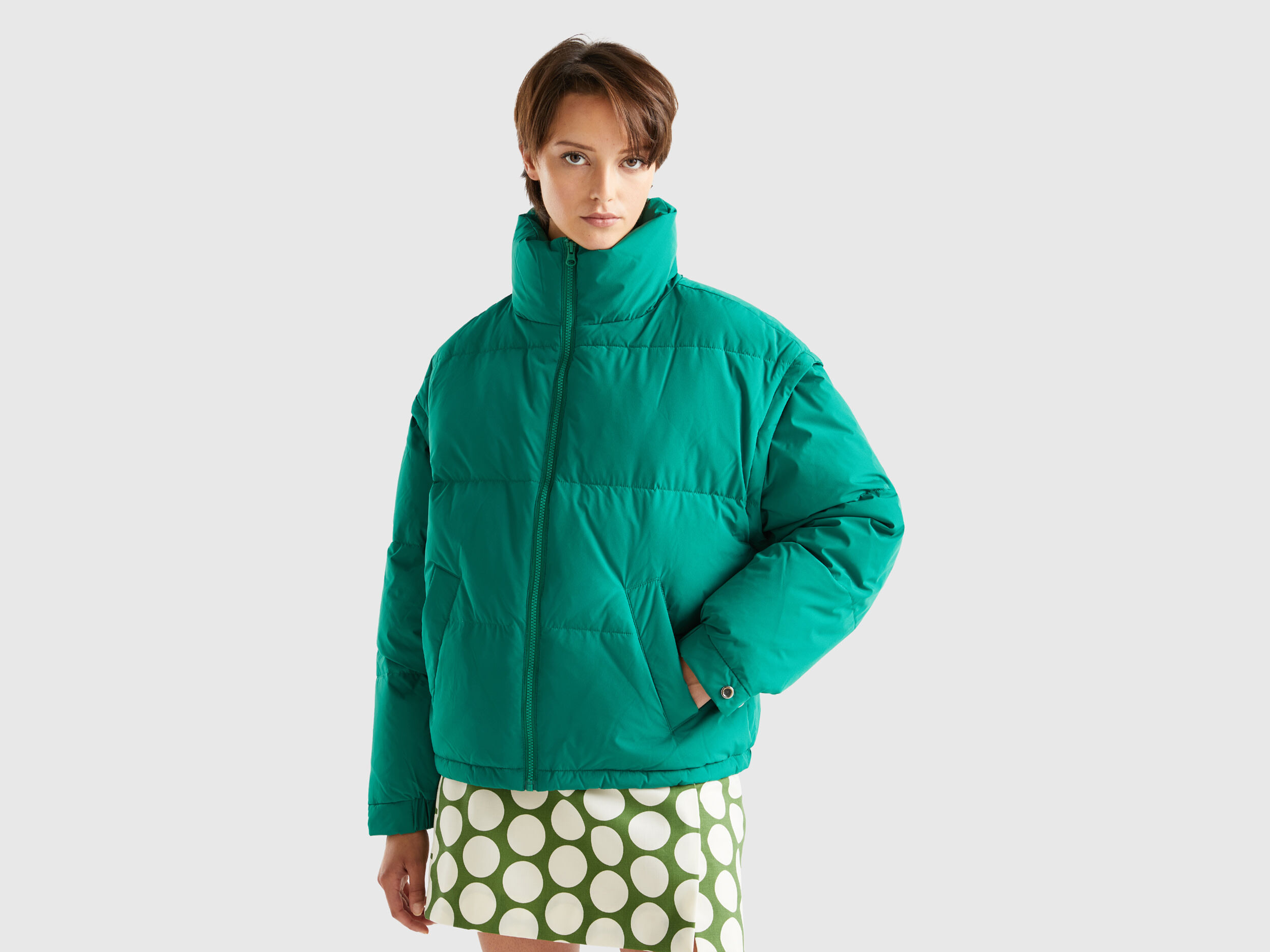 Short padded jacket with removable sleeves Green Benetton