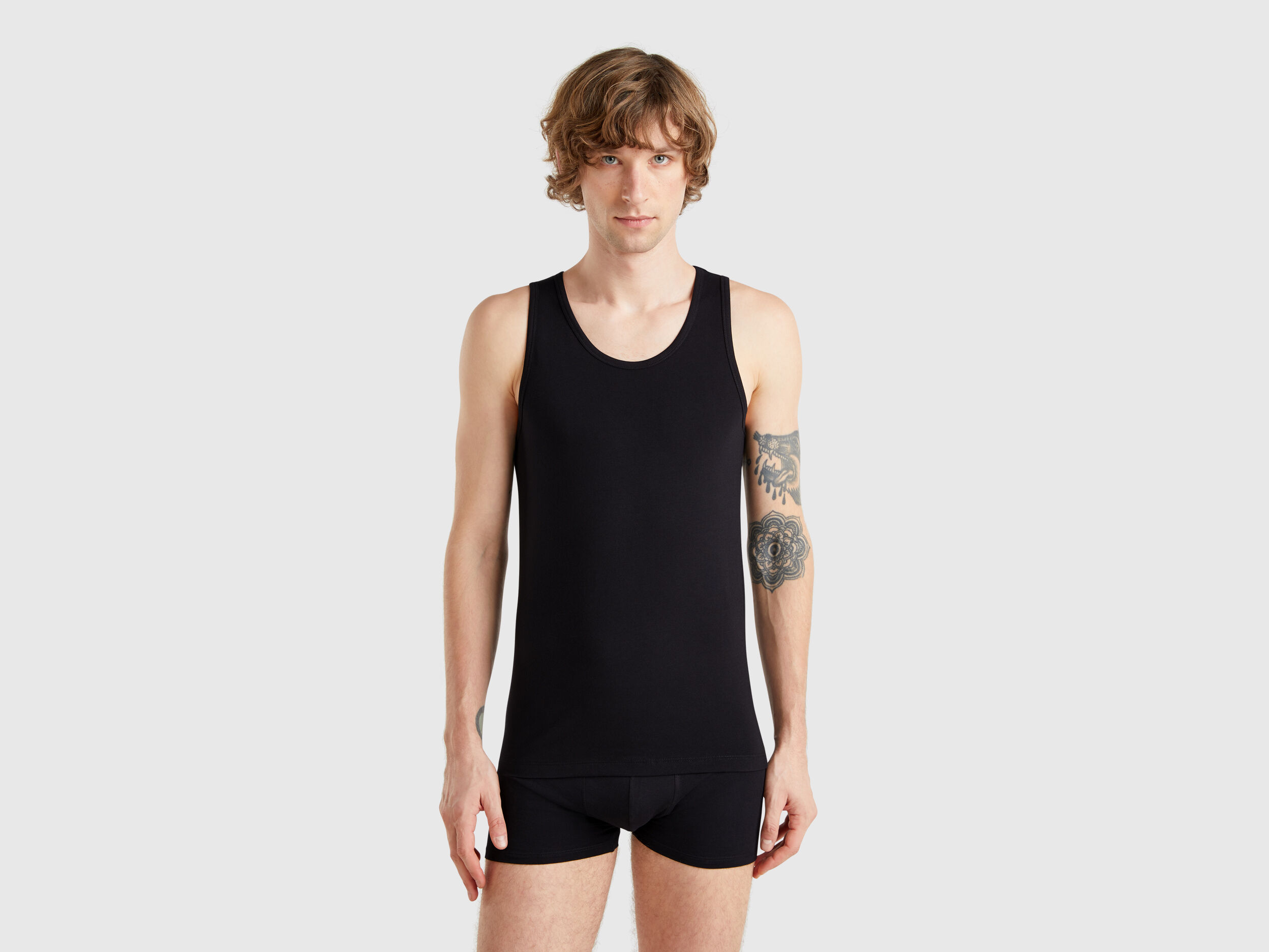 商品画像：Black tank top in pure cotton - Black | Benetton 3
