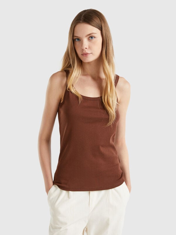 Dark brown tank top in pure cotton Women