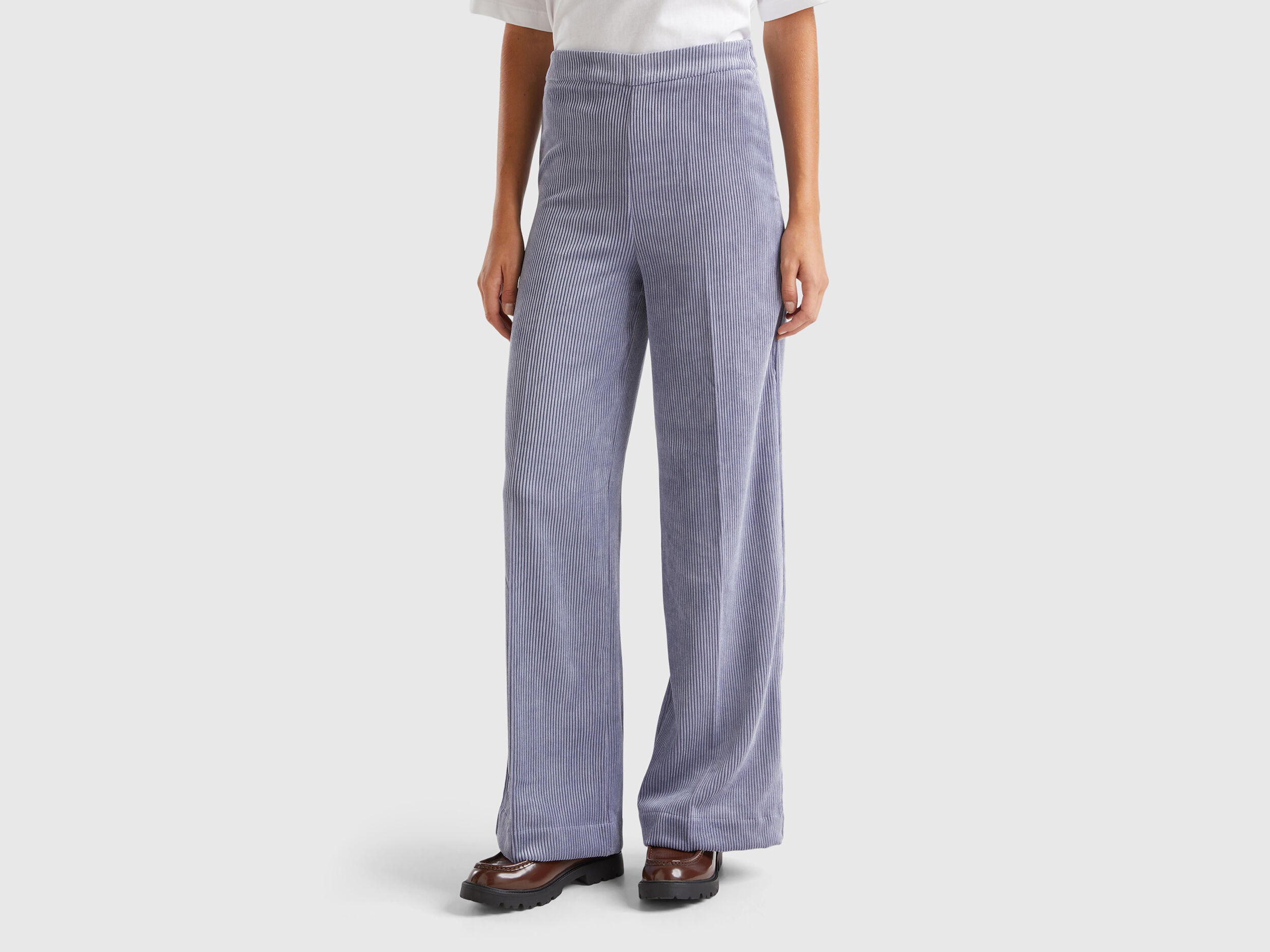 Flare fit velvet trousers - Sky Blue | Benetton