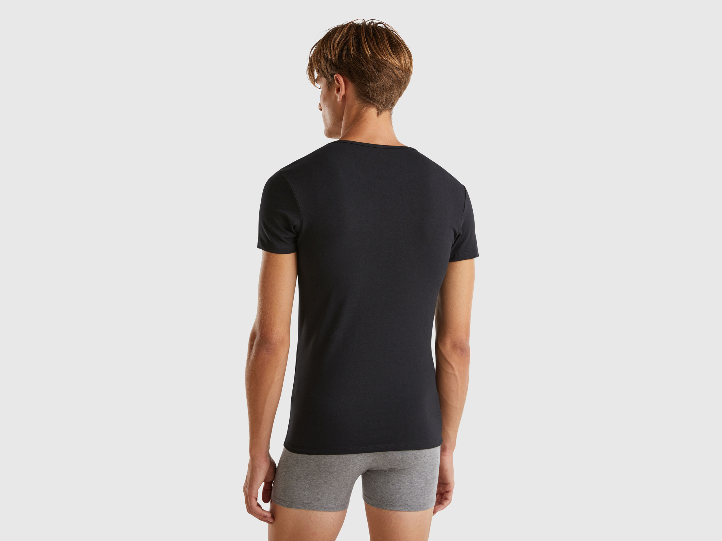 Organic stretch cotton t shirt Black Benetton