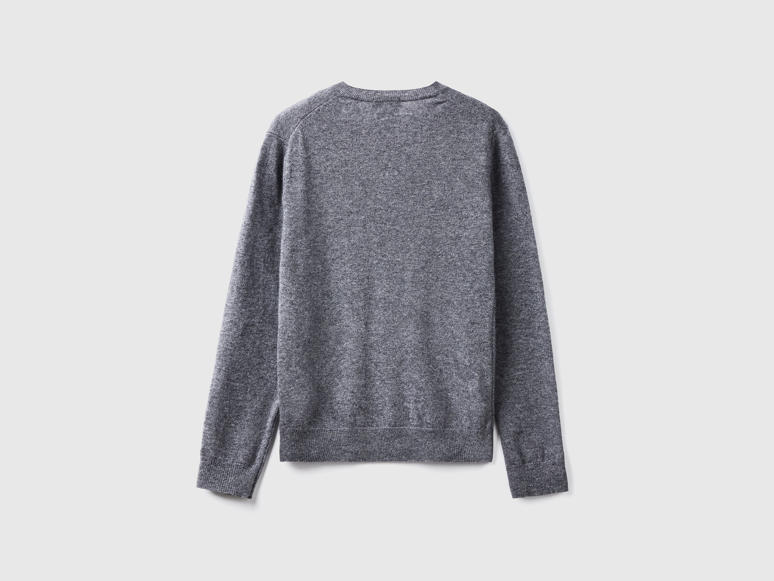 Gray V neck sweater in pure Merino wool