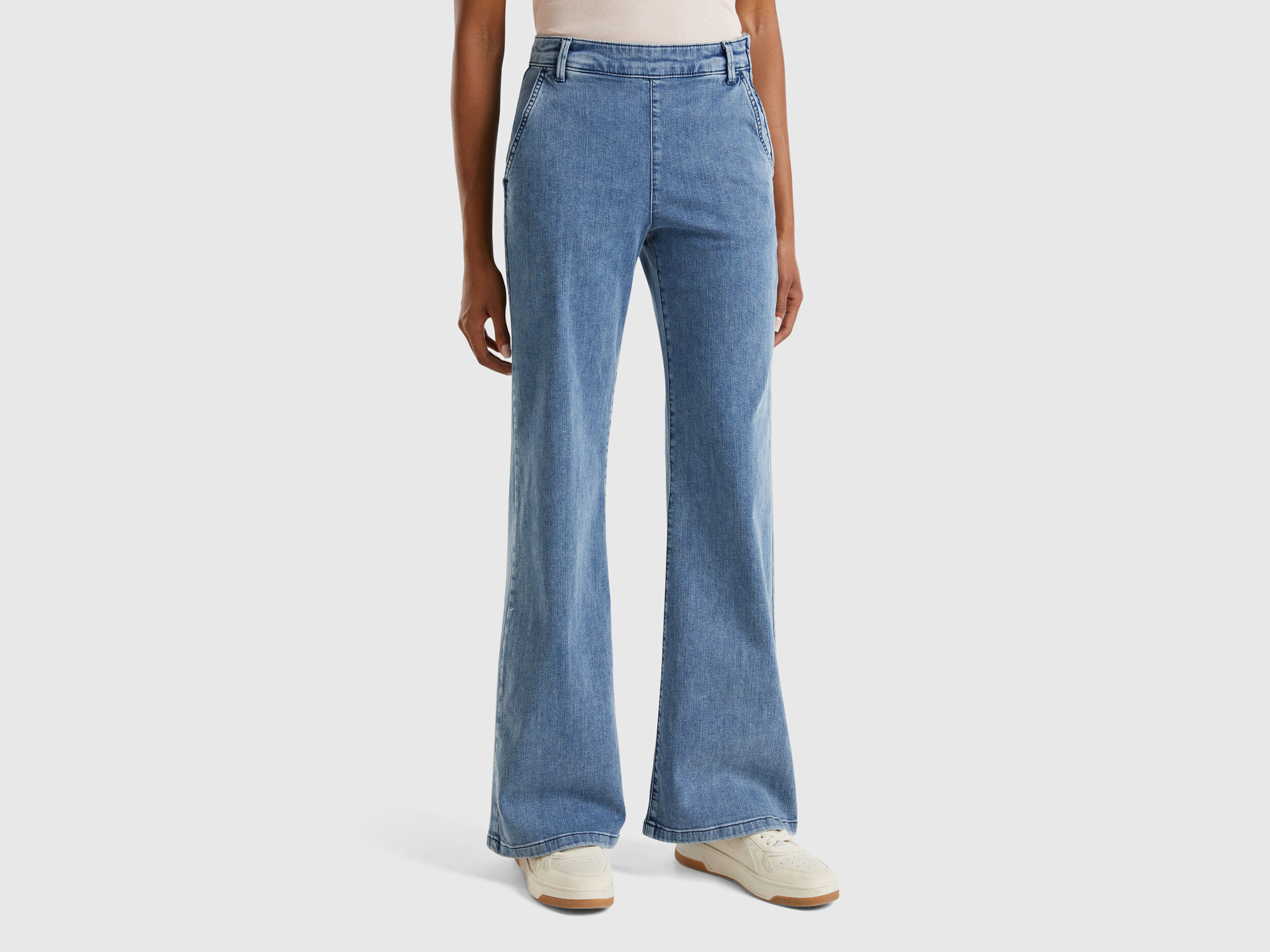 Benetton, Flared Jeans with Zip, Blue, Women