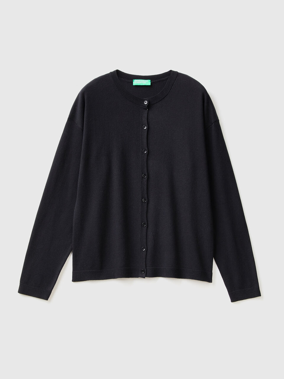 Crew neck cardigan with buttons - Black | Benetton