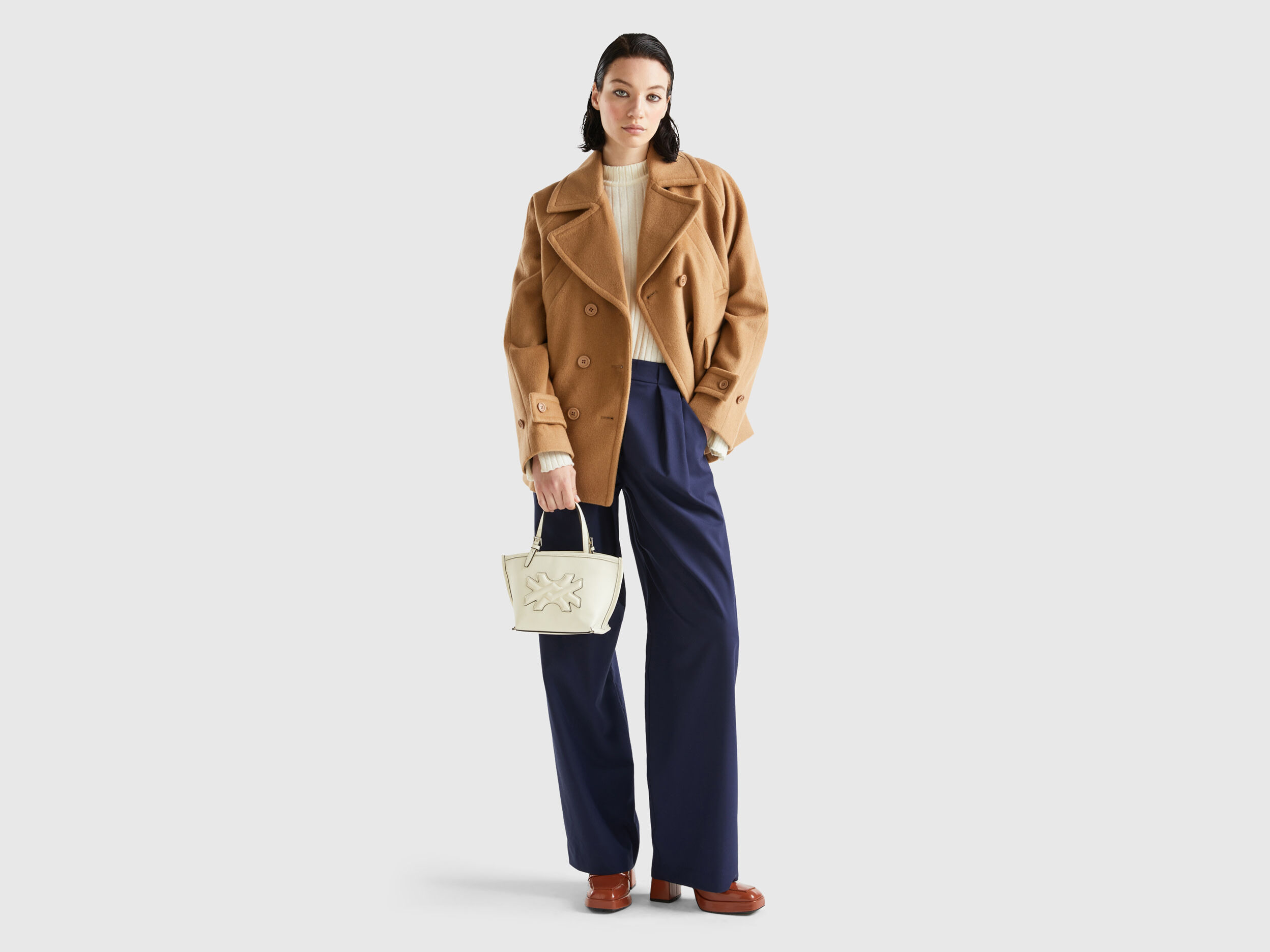 Benetton mid length sales hidden double breasted coat