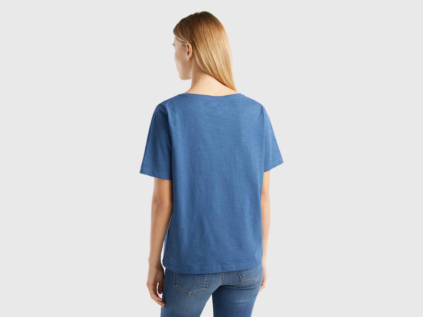 V-neck t-shirt in Blue Air Benetton slub cotton Force | 