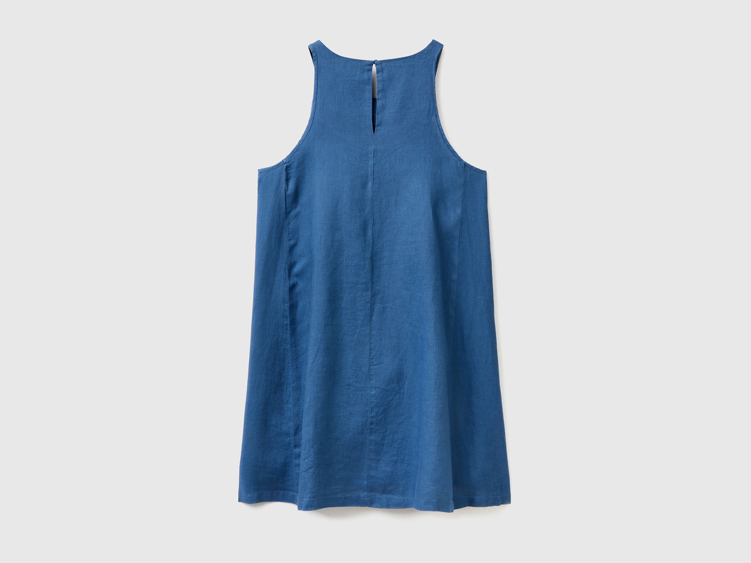 Sleeveless dress in pure linen - Blue | Benetton