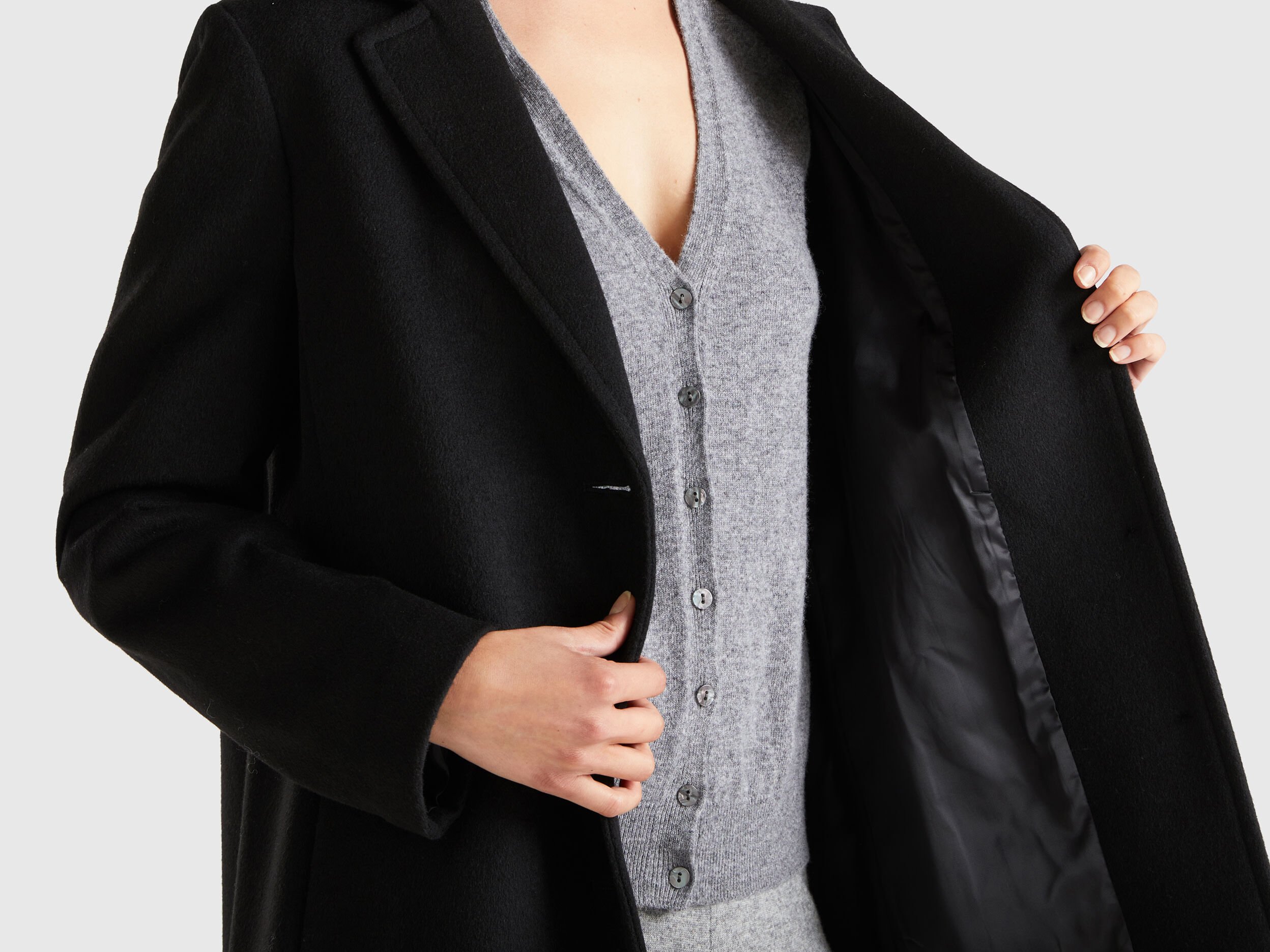 Short coat in wool blend cloth Black Benetton
