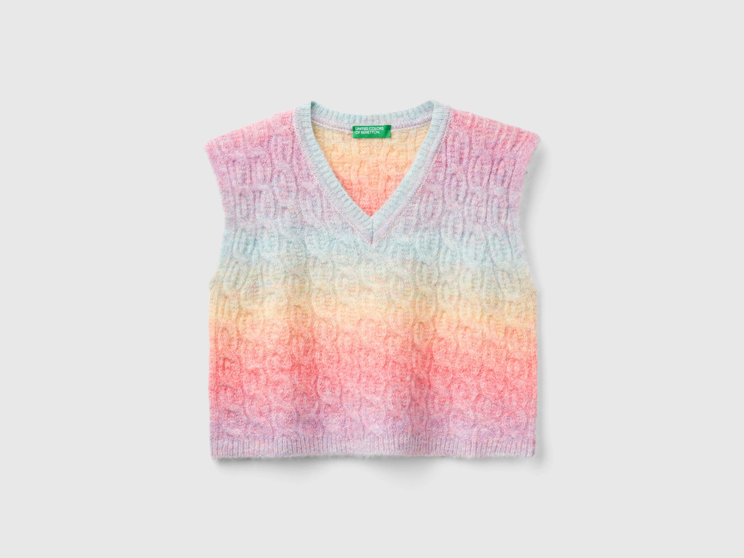 Multicolored vest with cables - Multi-color | Benetton