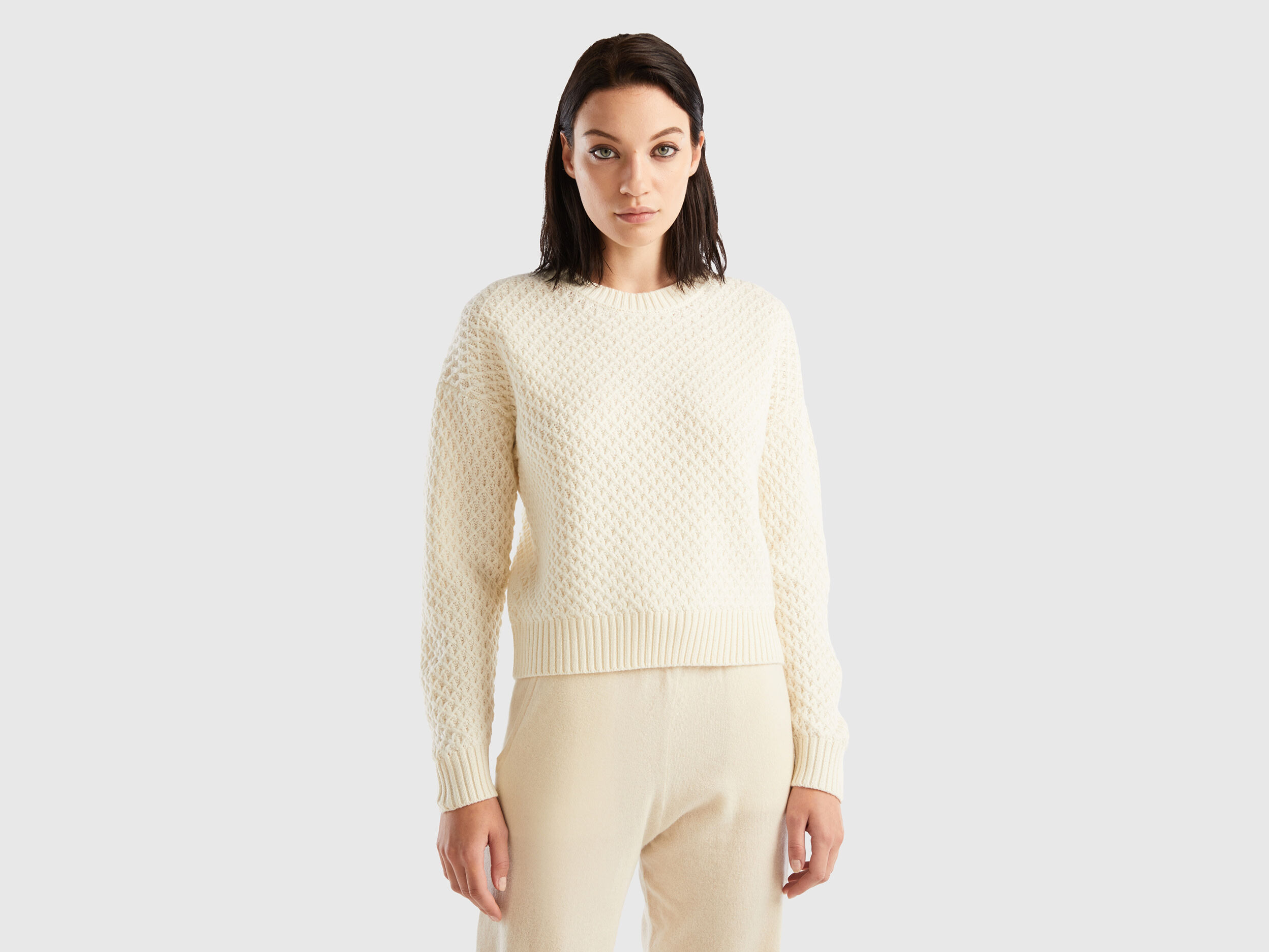 Boxy fit knit sweater Creamy White Benetton