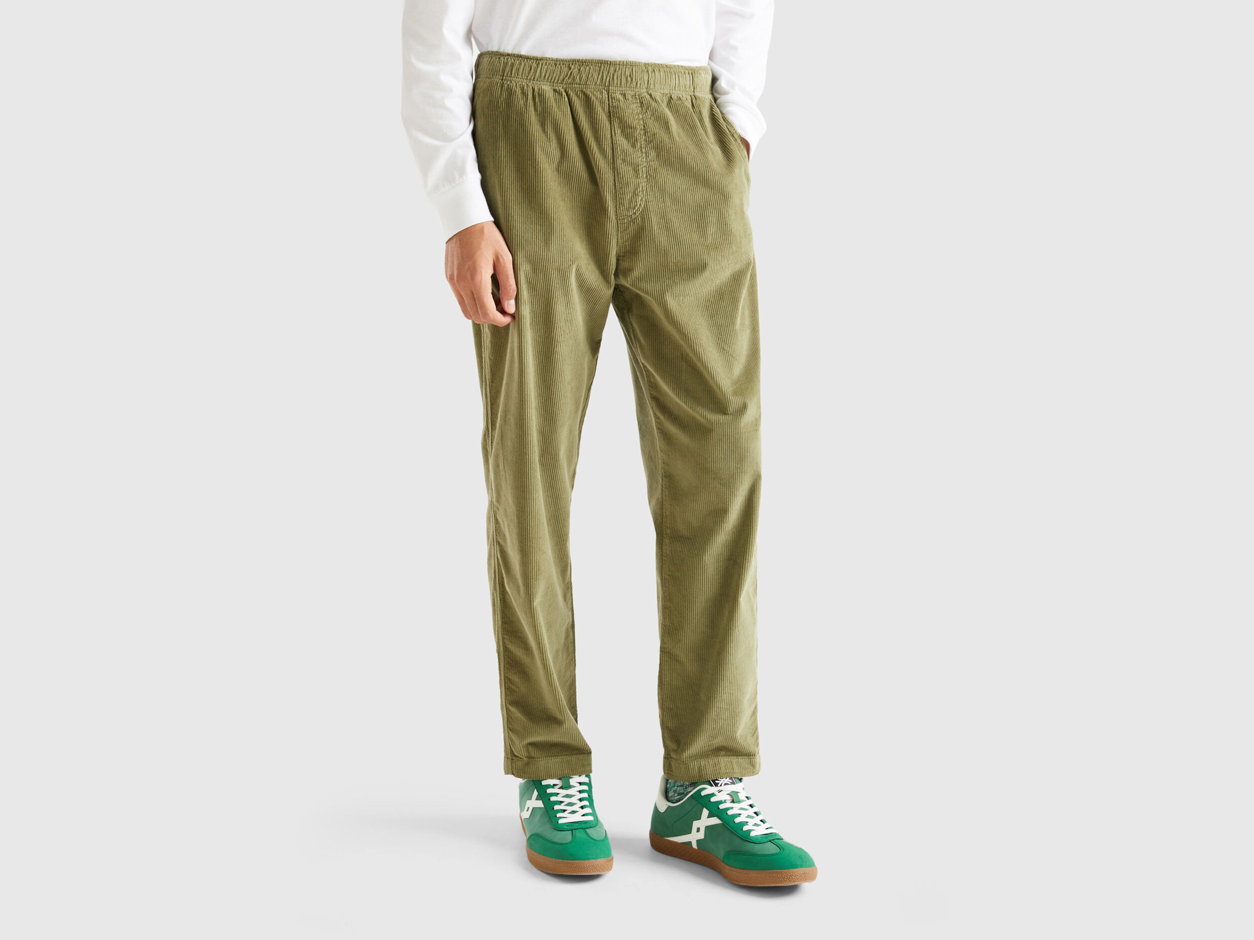 Velvet joggers with drawstring Military Green Benetton