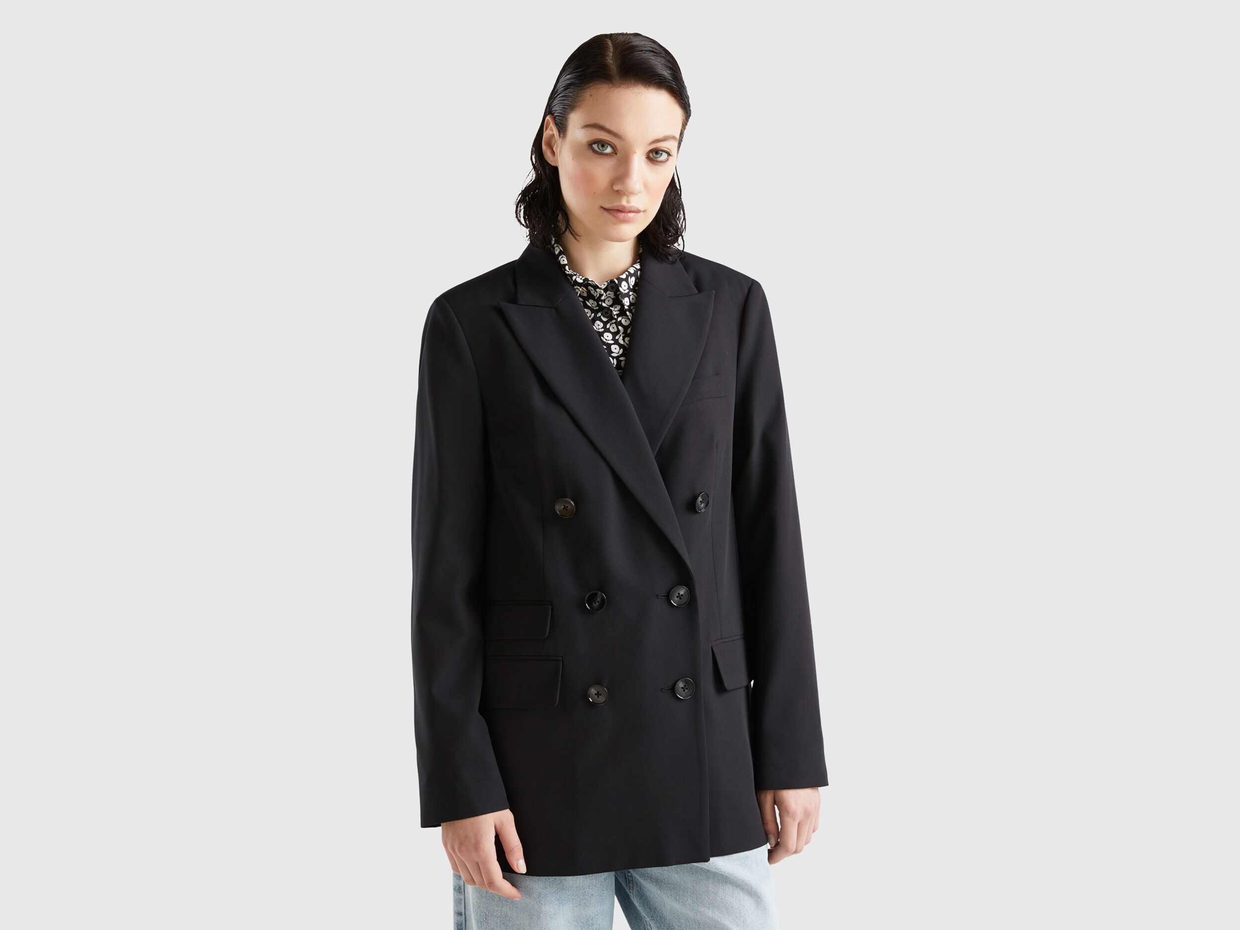 Double breasted blazer Black Benetton