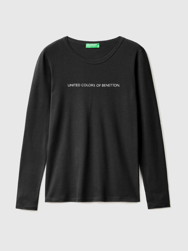 long sleeve | 100% Black - cotton Black t-shirt Benetton