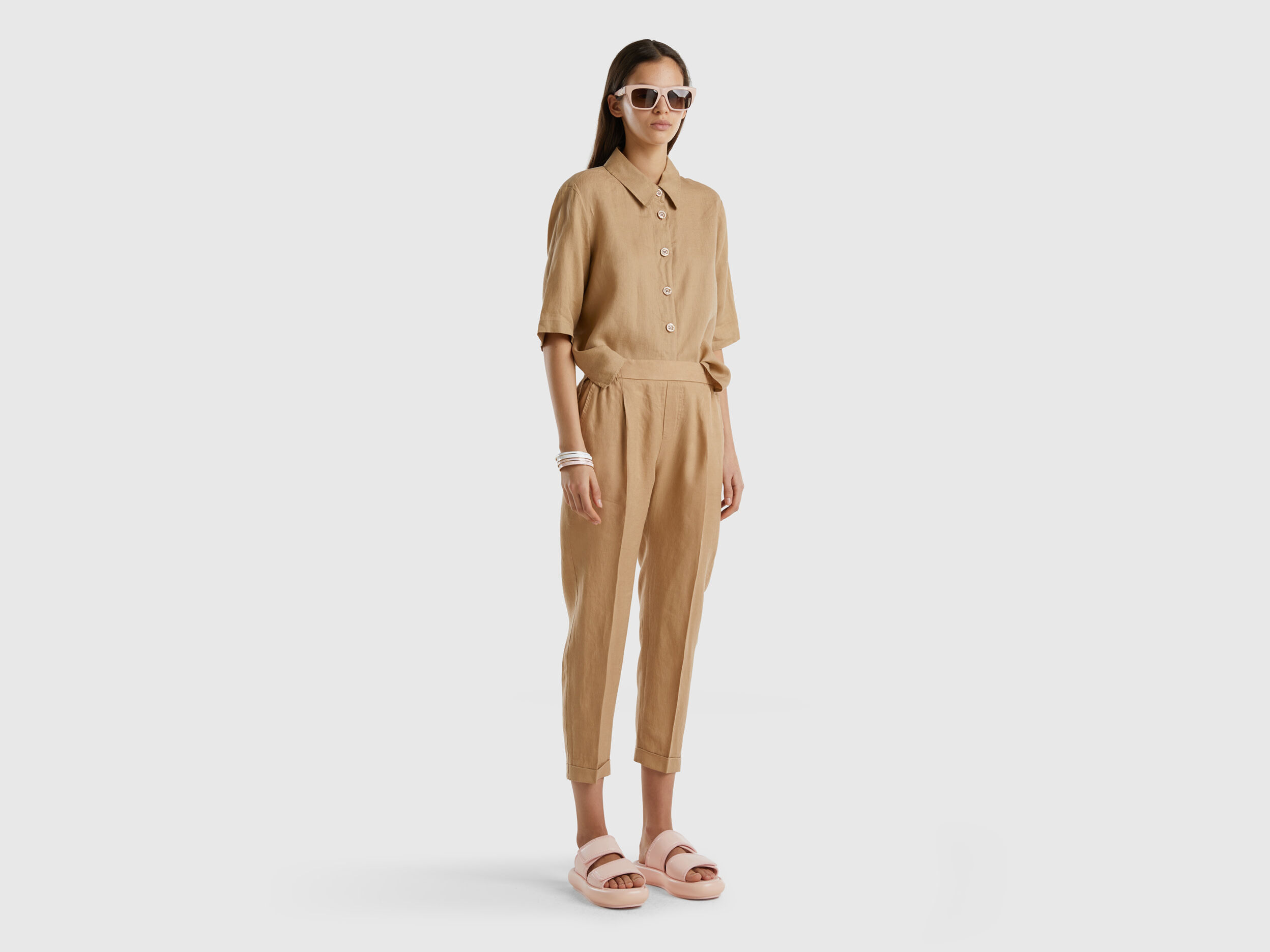 Womens linen deals cropped trousers