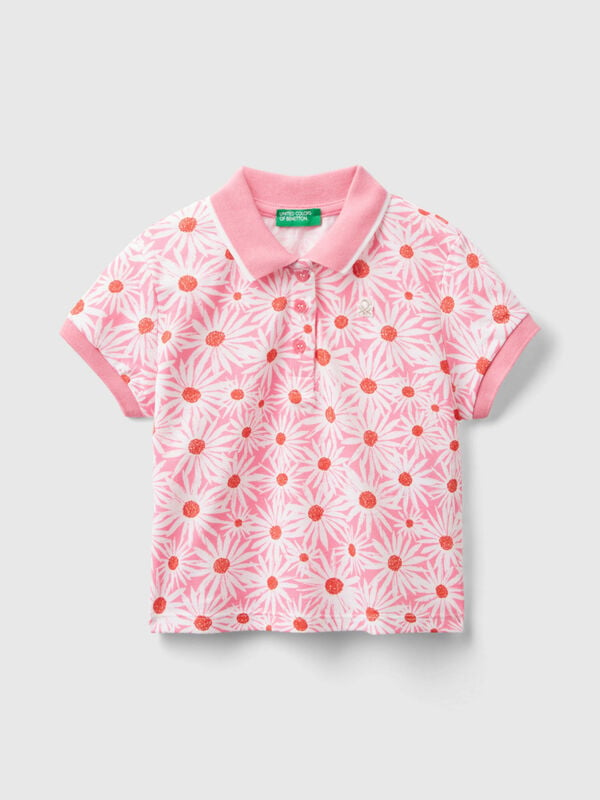 Pink polo shirt with floral print Junior Girl