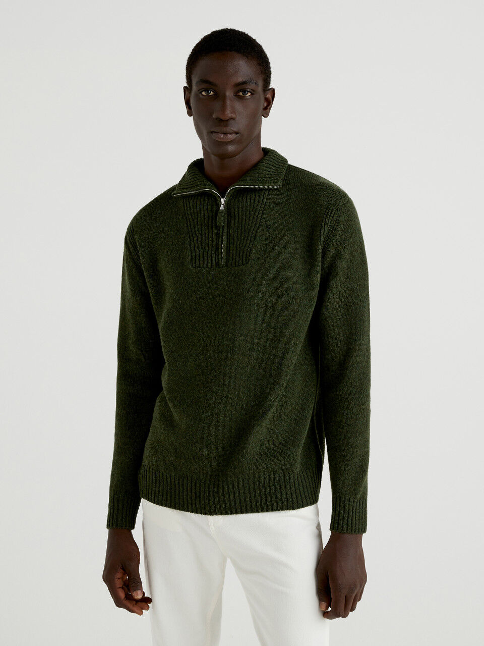 Mens Clothing Sweaters and knitwear Zipped sweaters New Look Half Zip Funnel Neck Sweat in Green for Men 