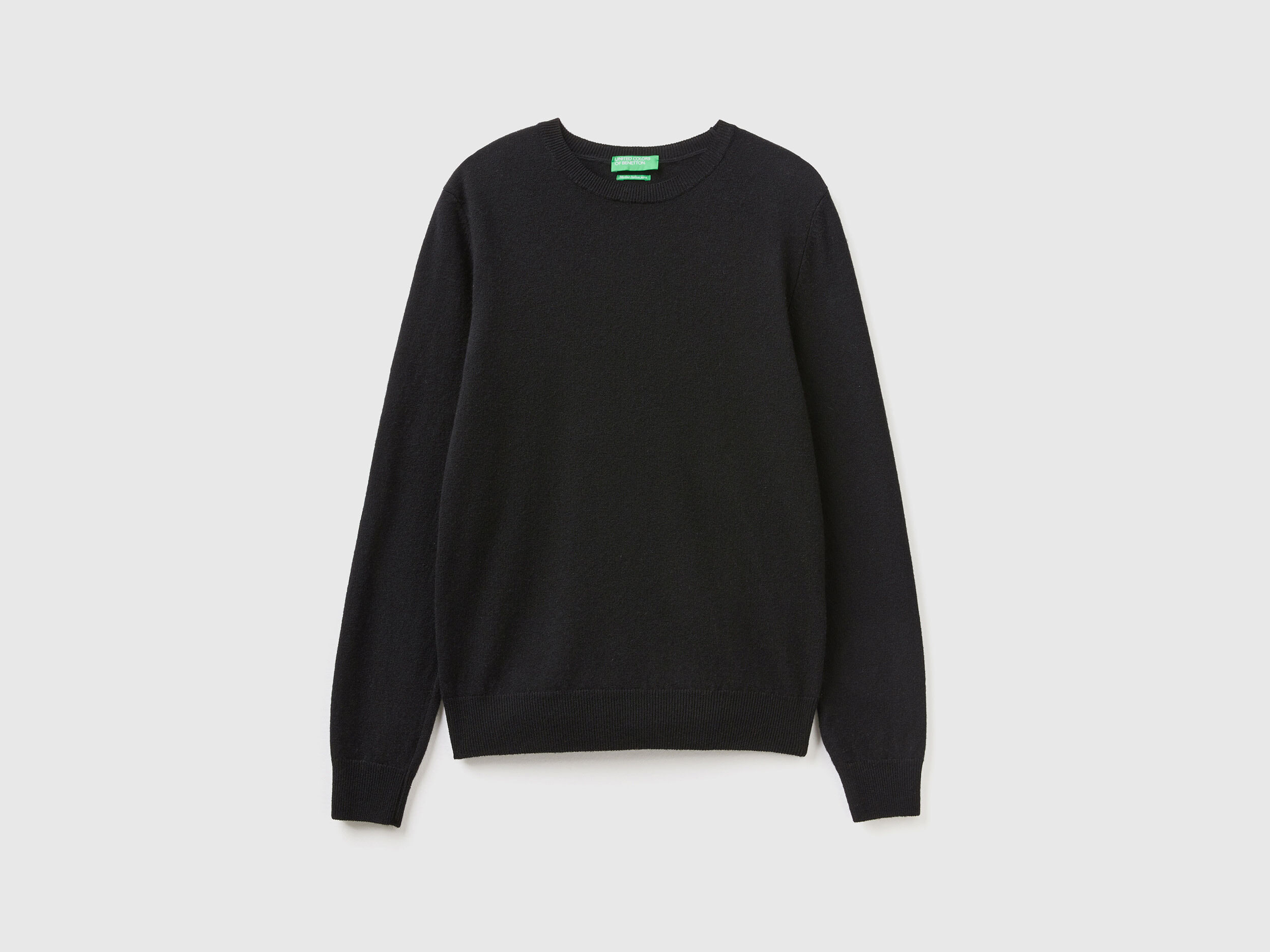 Black crew neck sweater in Merino wool - Black | Benetton