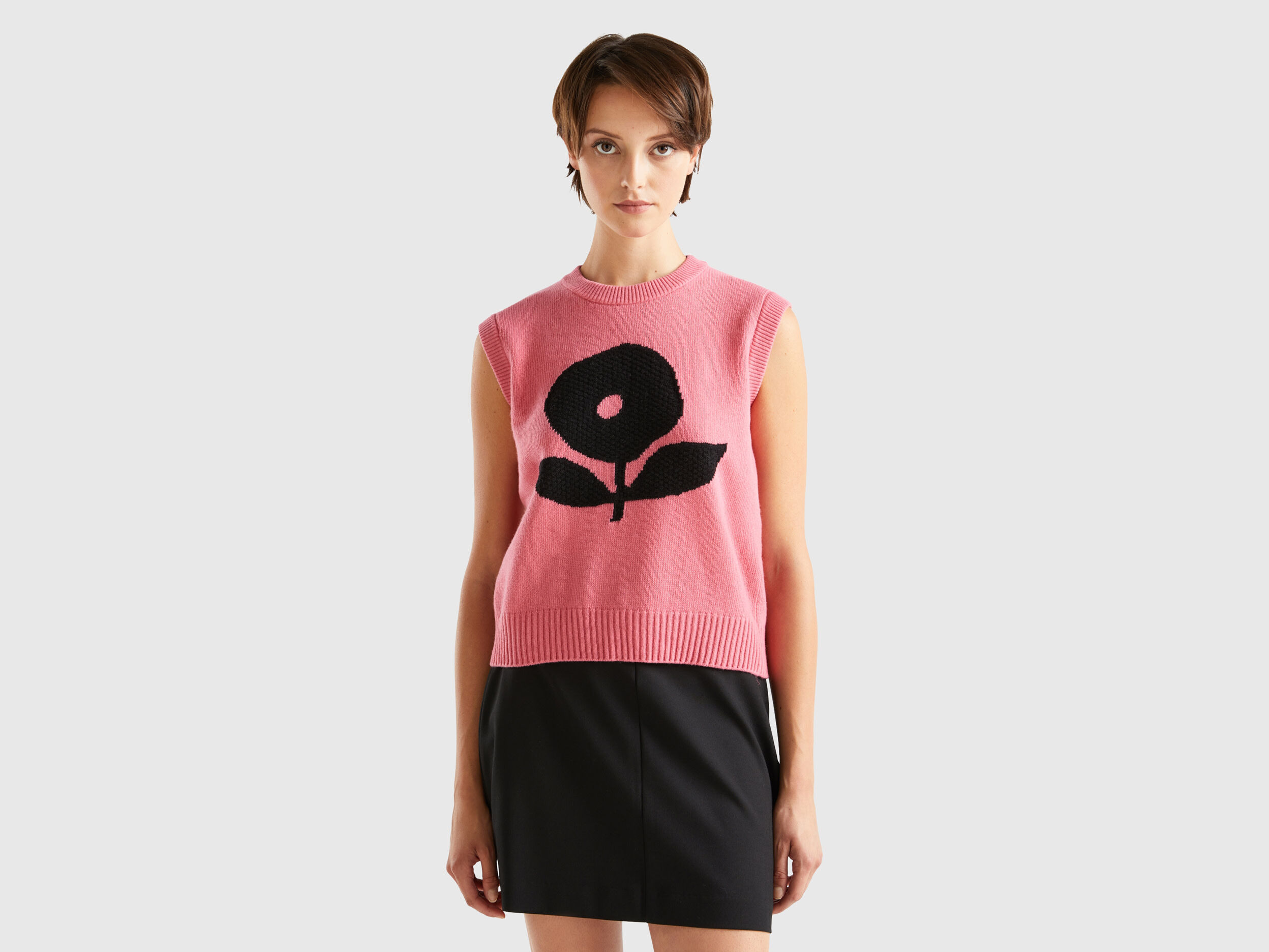 Vest with floral inlay Pink Benetton