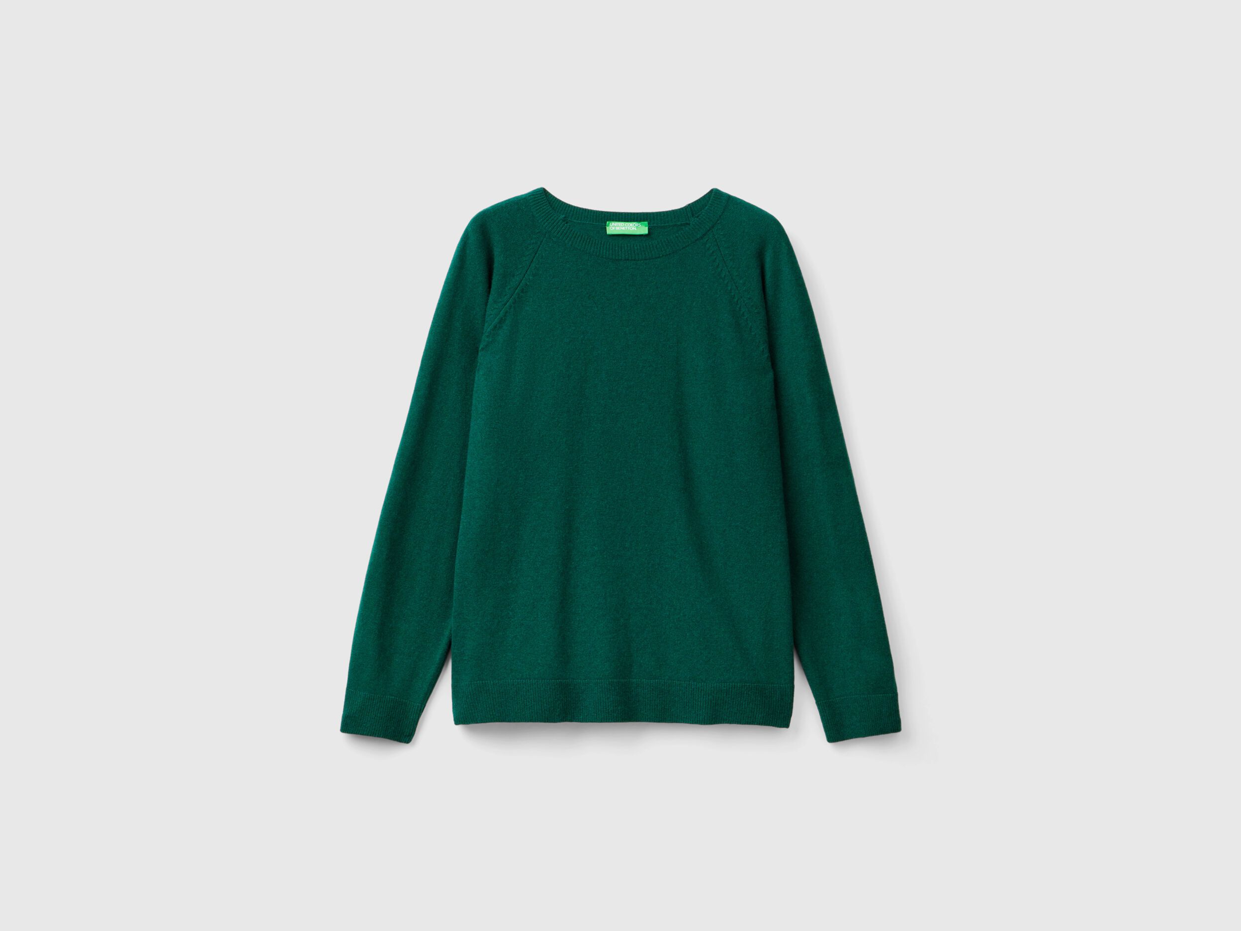 Forest green crew neck sweater in wool and cashmere blend Dark Green Benetton
