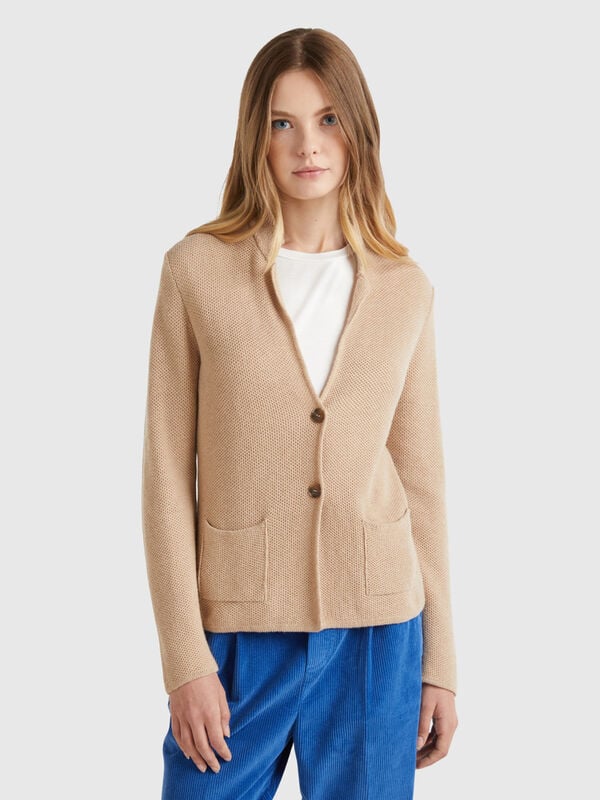 Knit jacket in wool and cashmere blend Women