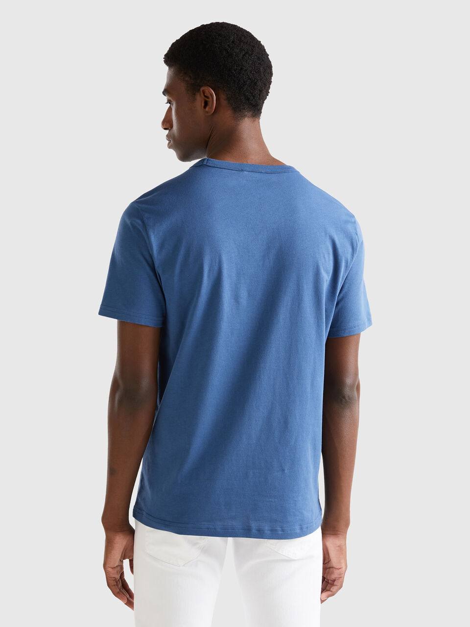 Air force blue t-shirt in organic cotton with logo print - Air Force Blue |  Benetton