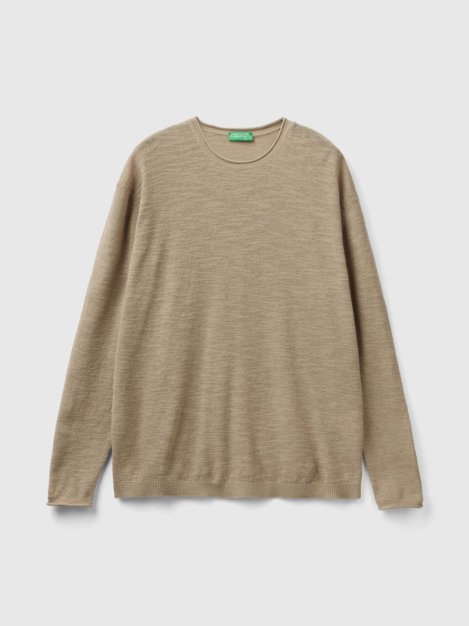 Regular fit sweater in linen blend - Light Green | Benetton