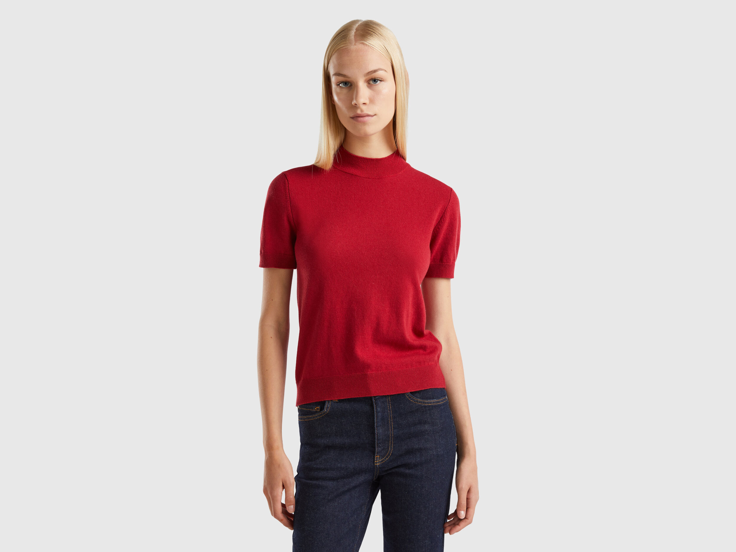Brick red short sleeve sweater in cashmere blend Brick Red