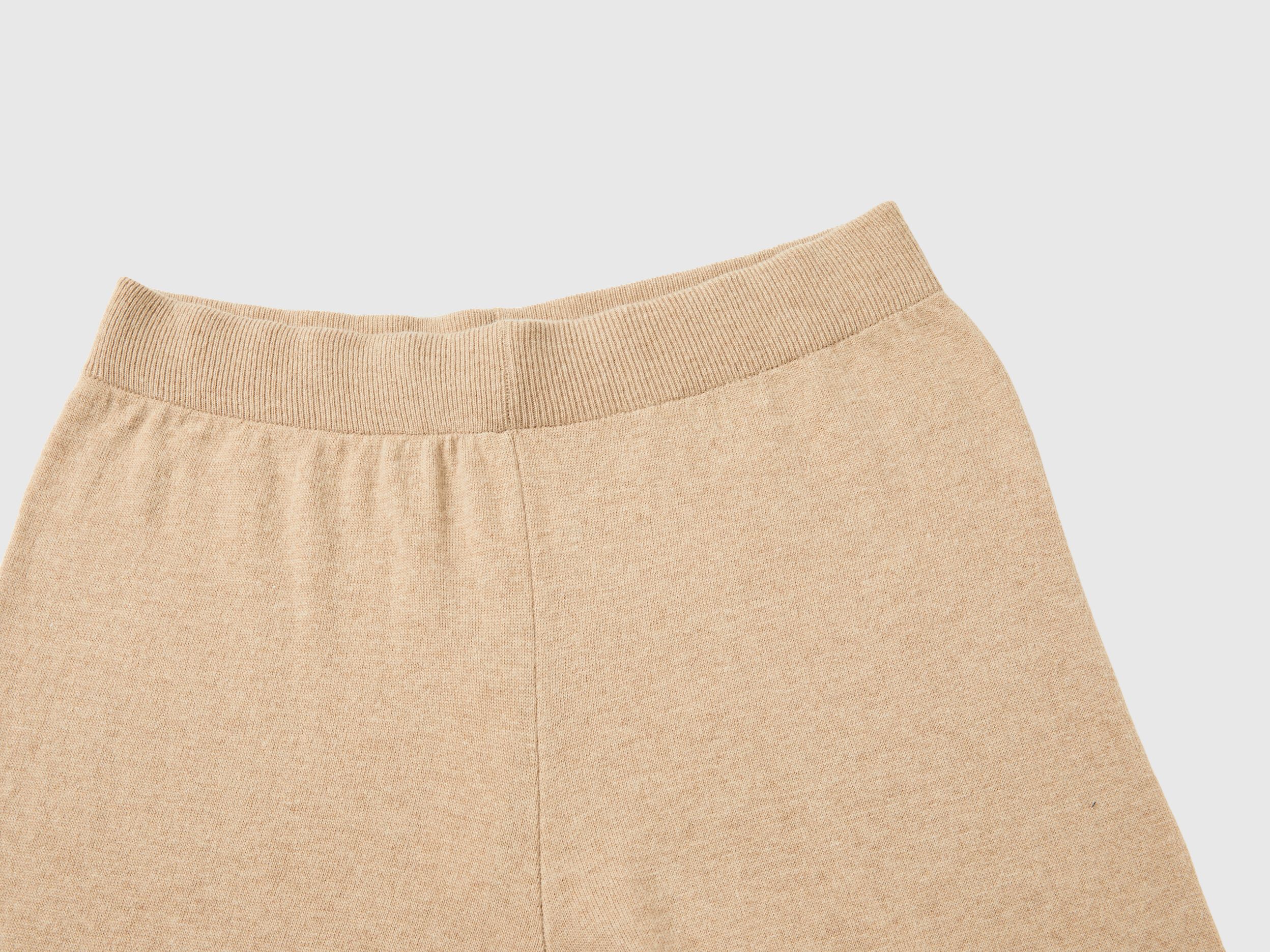 Beige wide leg trousers in cashmere and wool blend - Beige
