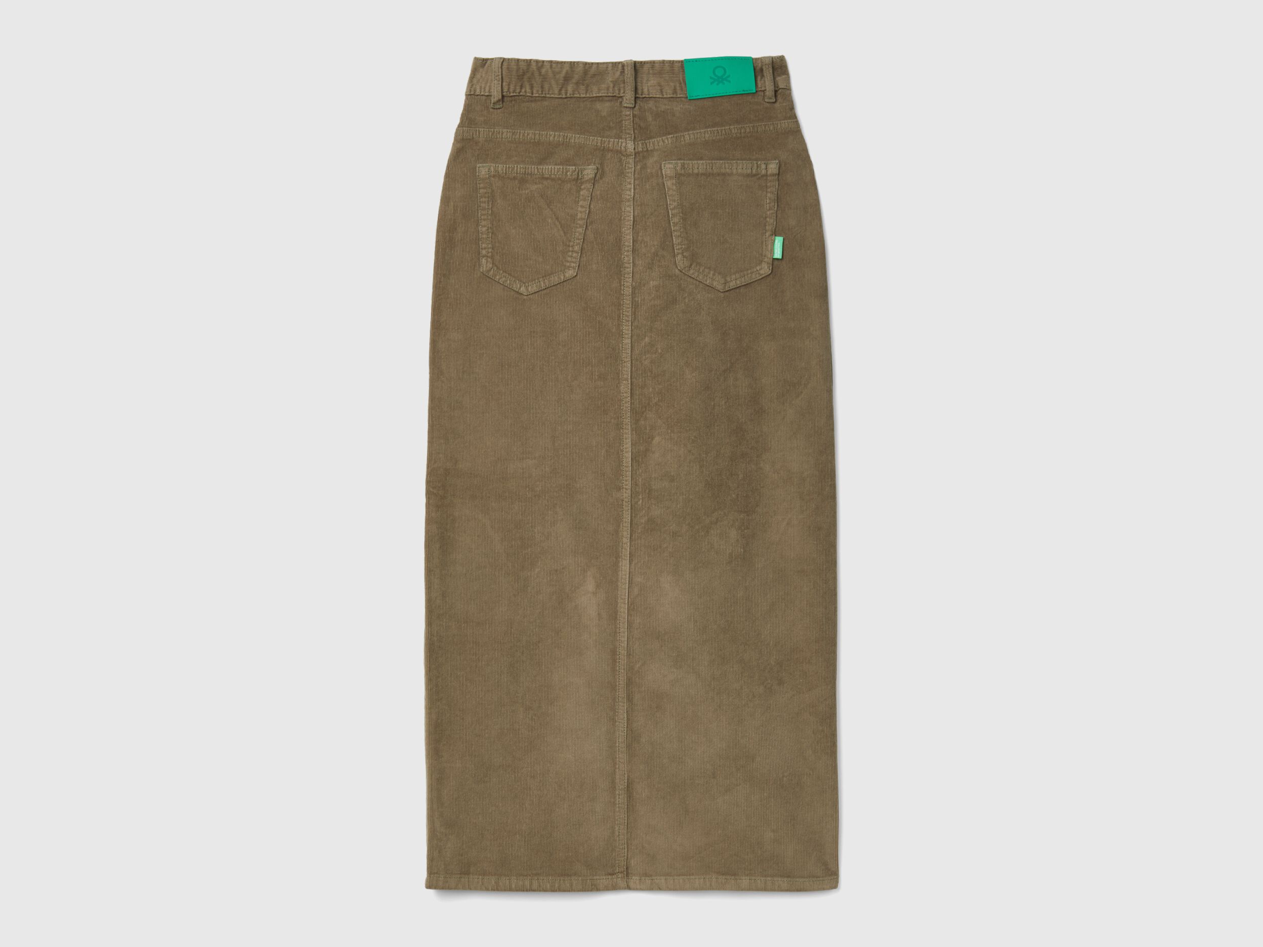 Long corduroy skirt Olive Green Benetton