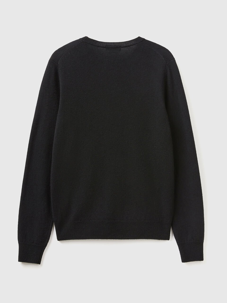 Black crew neck sweater in Merino wool - Black