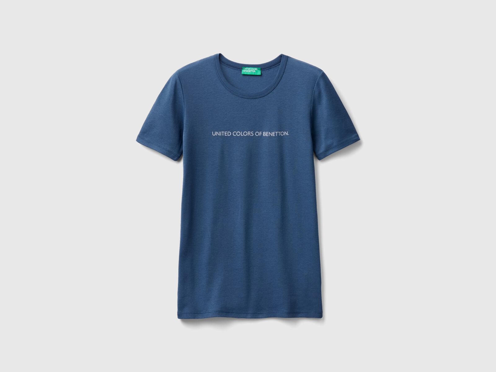 T-shirt in 100% cotton with glitter print logo - Air Force Blue | Benetton