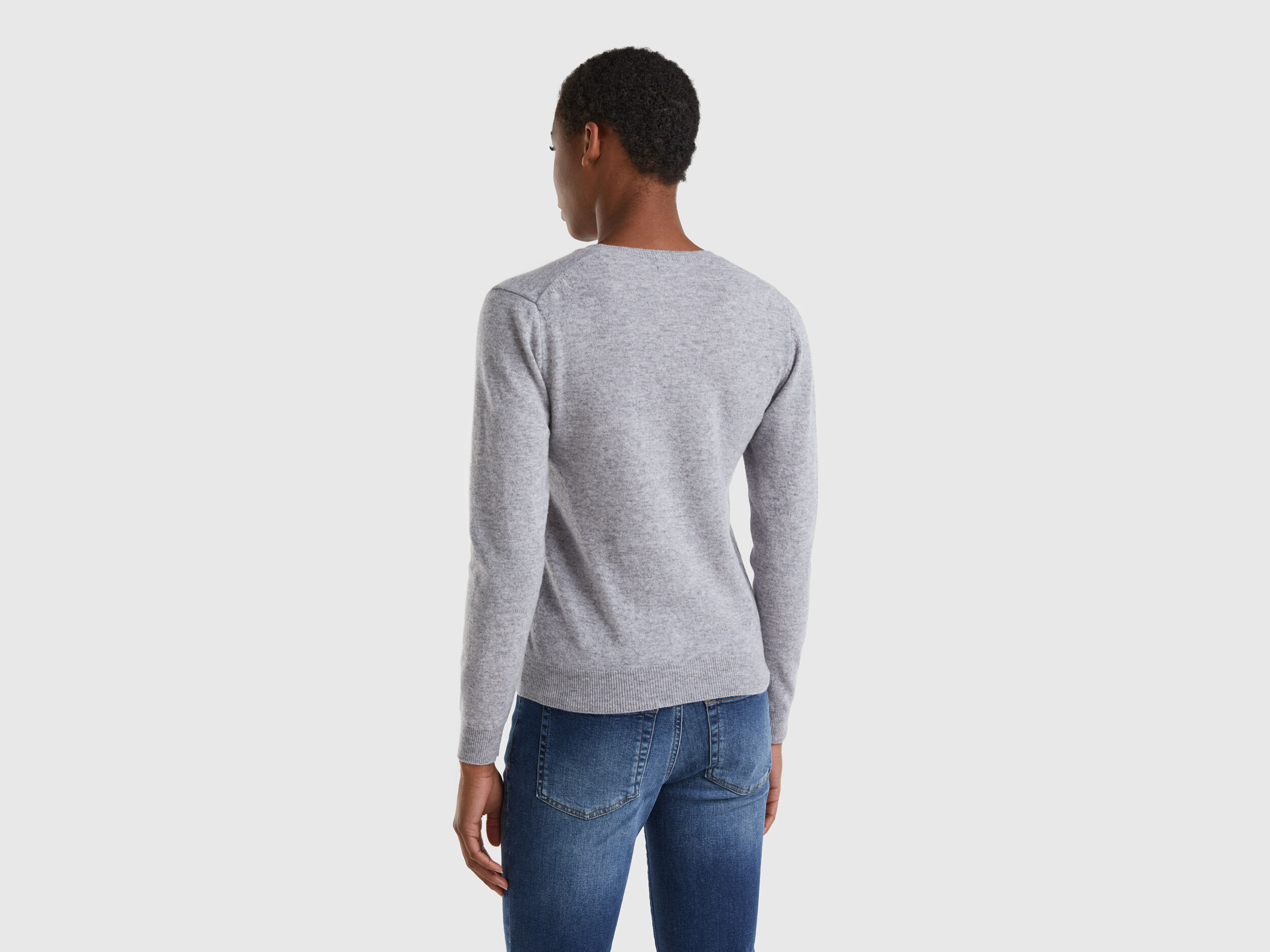 Light gray V neck sweater in pure Merino wool Light Gray Benetton