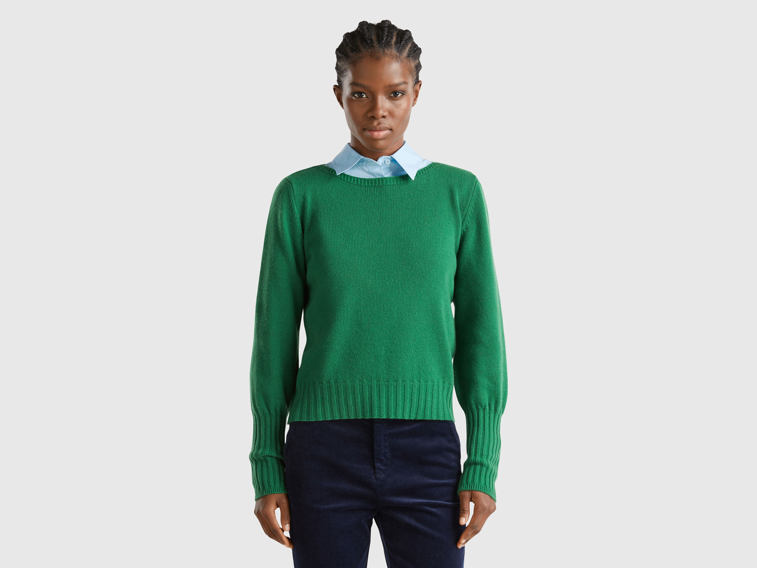 Boat neck sweater - Dark Green | Benetton