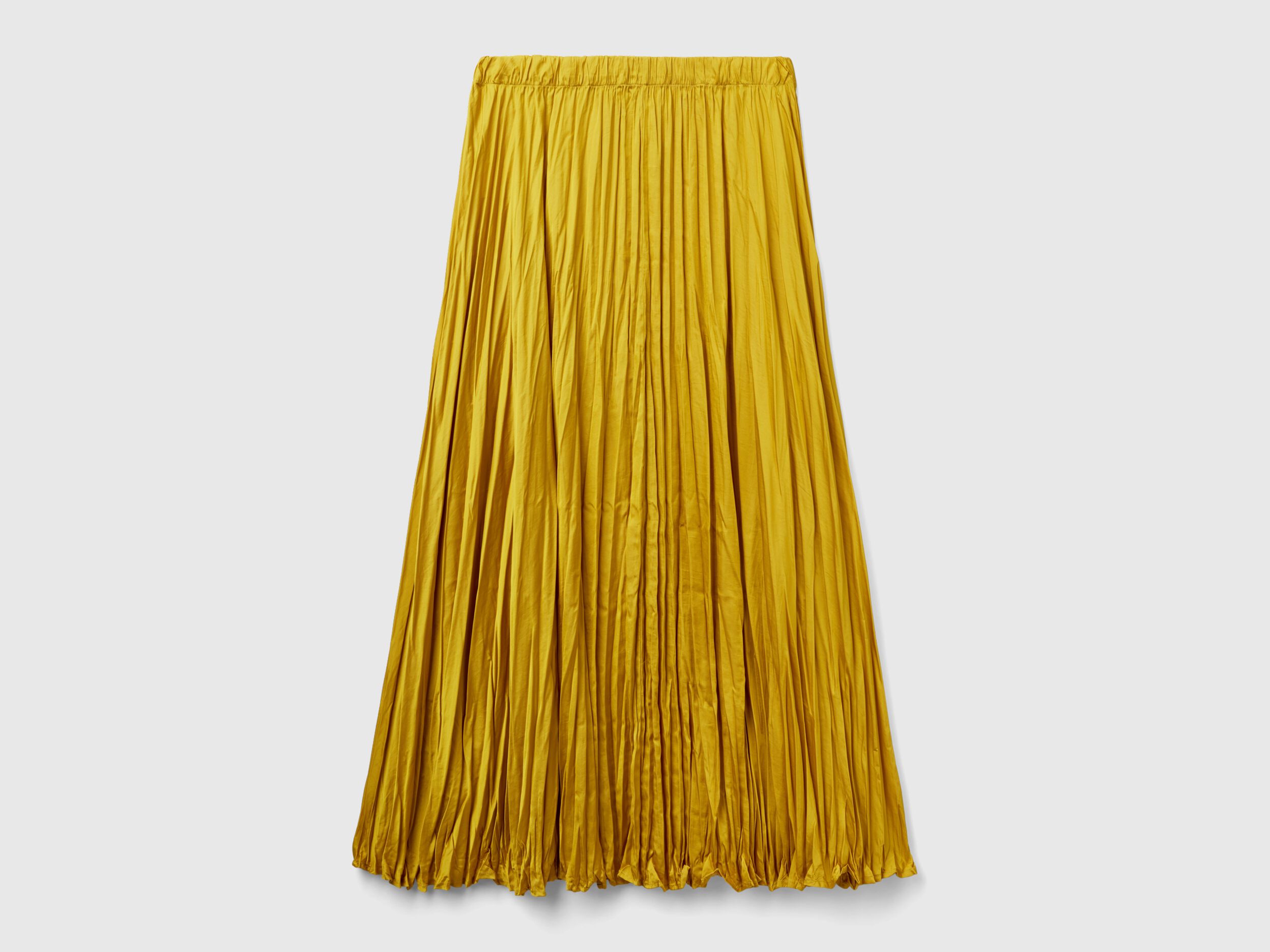 Pleated satin skirt Mustard Benetton