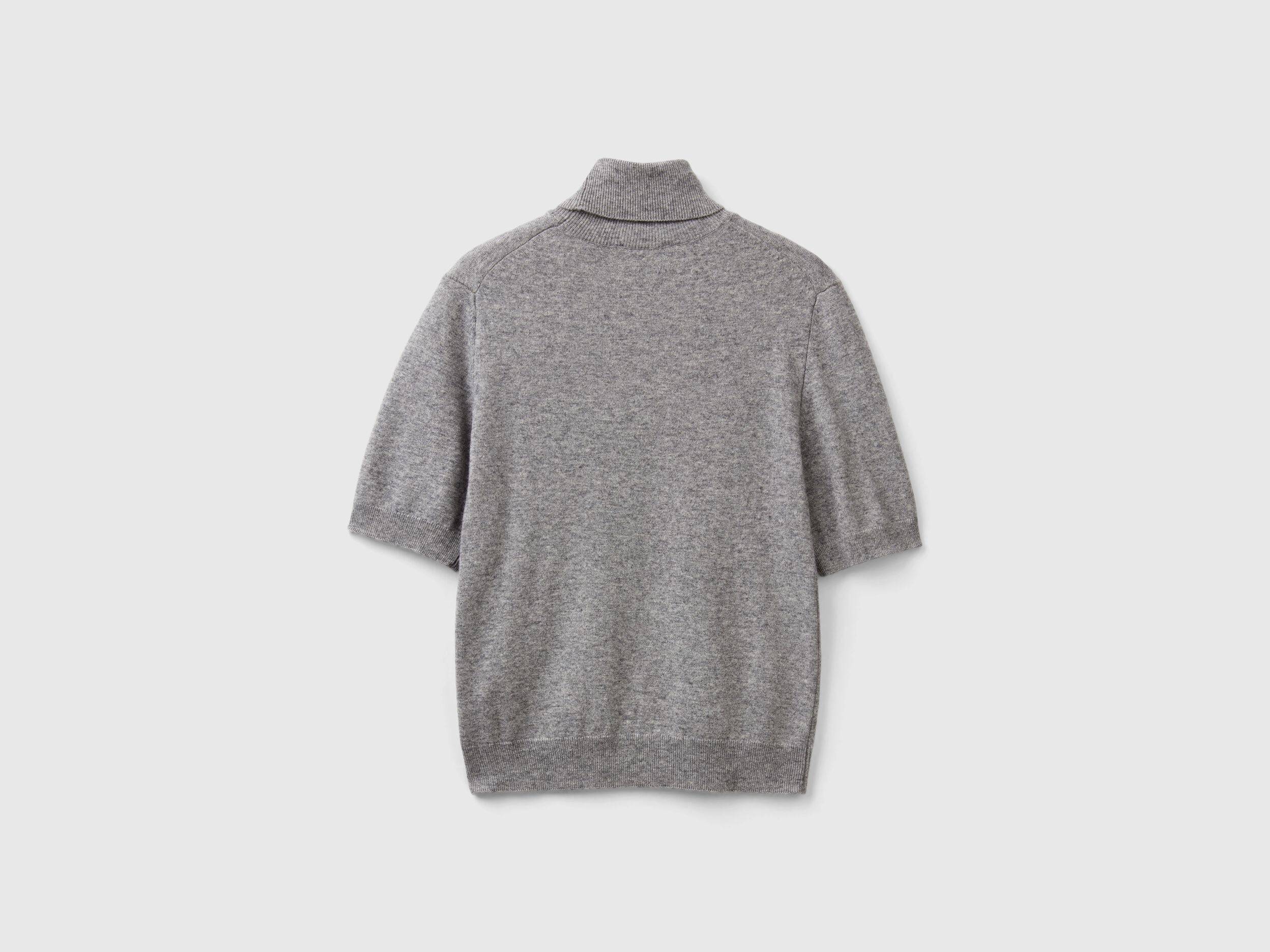 Gray short sleeve turtleneck in cashmere blend Light Gray Benetton