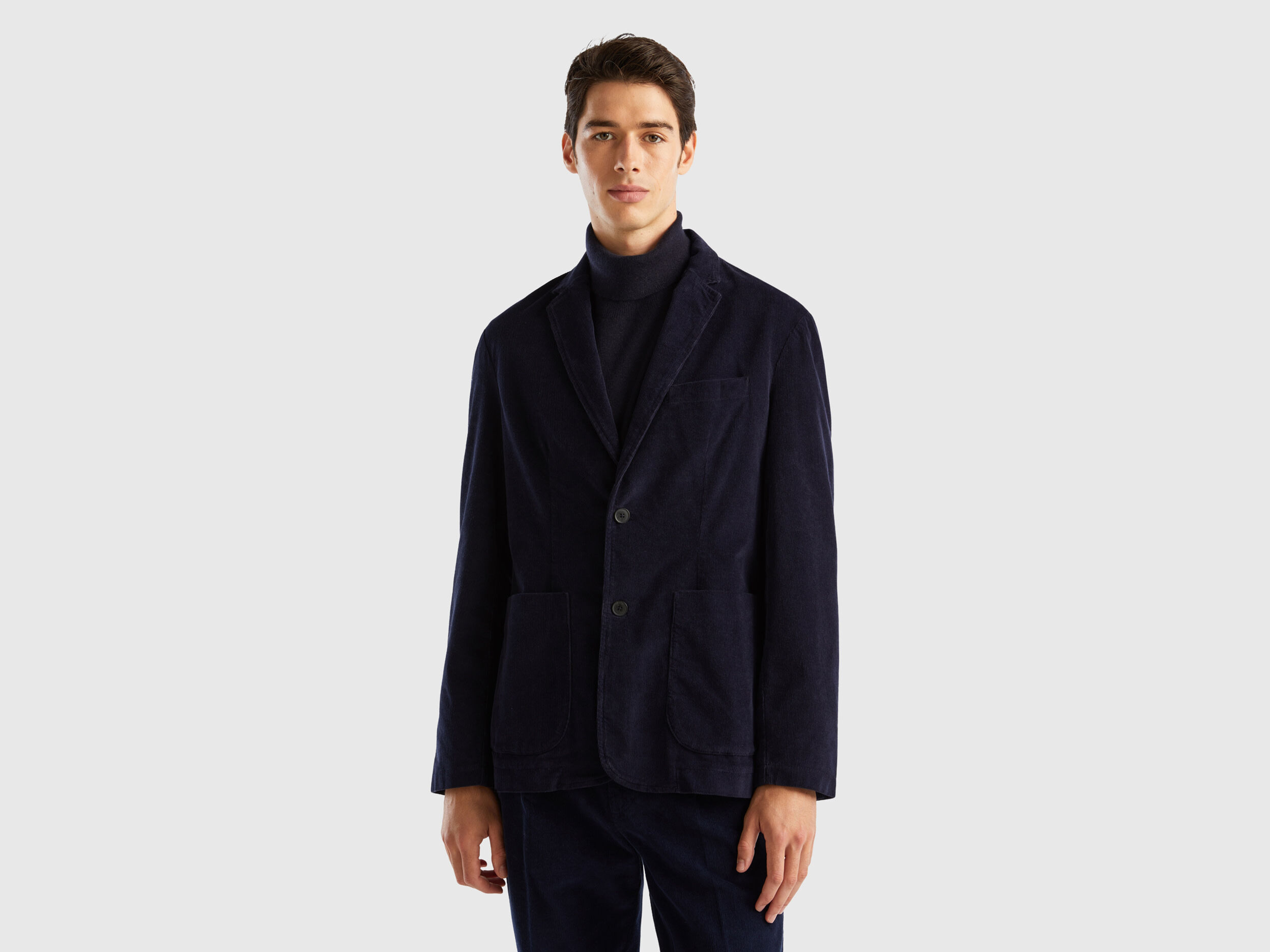 Slim fit corduroy blazer - Dark Blue | Benetton