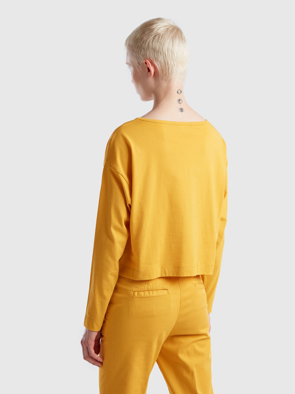 | Yellow cotton ochre t-shirt fiber Yellow Benetton long -