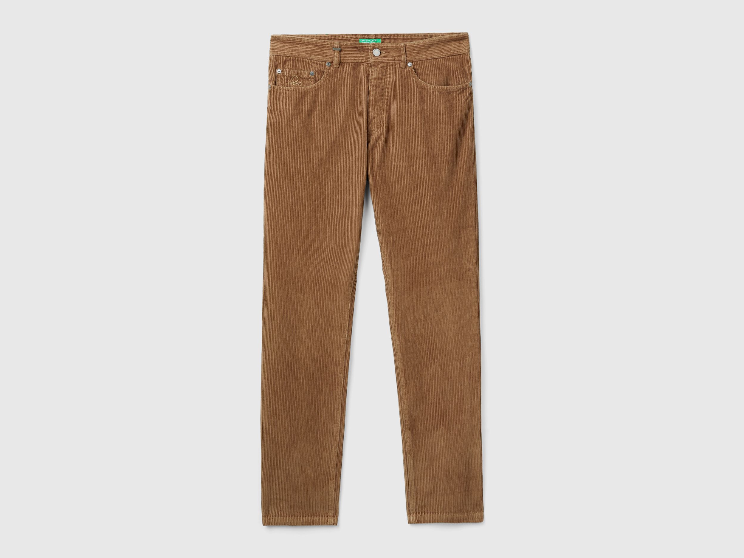 Regular fit velvet trousers - Brown | Benetton