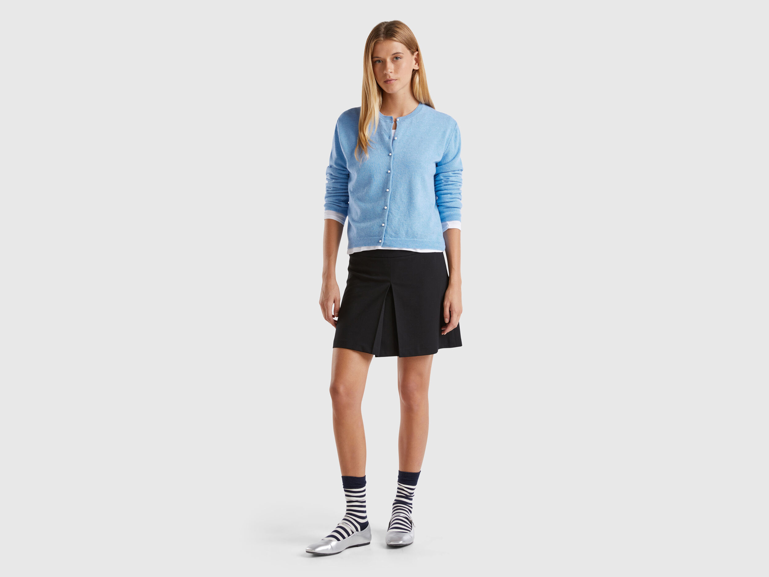 Marl sky blue cardigan in pure Merino wool